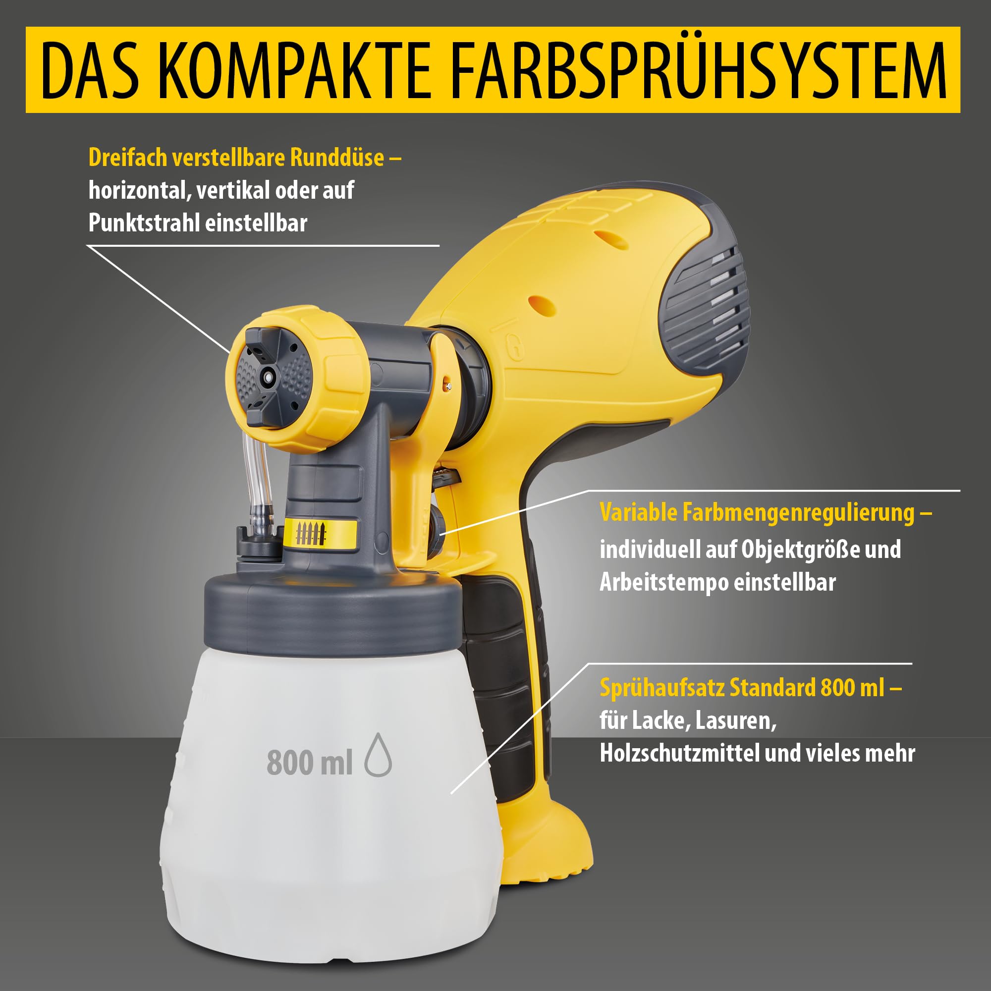 WAGNER Farbsprühsystem Wood&Metal Sprayer W 100 für Lacke, Lasuren im Innen- und Außenbereich, 5 m²-12 min, Behälter 800 ml, 280 W