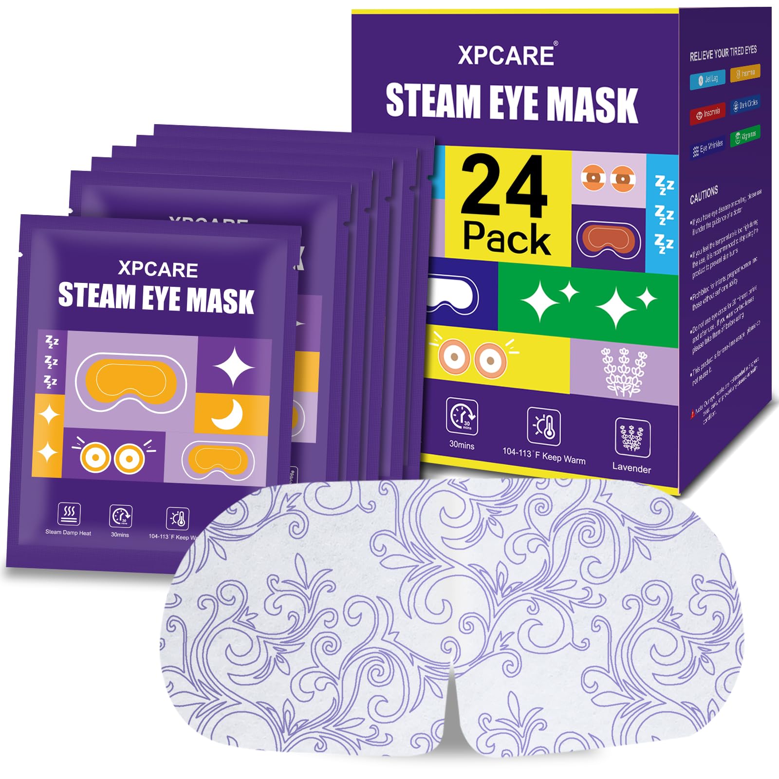 XPCARE 24 Stück Dampf-Augenmasken für trockene Augen, selbstbeheizte Dampf-warme Augenmaske, Einweg-beheizte Augenmaske für Augenringe, geschwollene Augen, Linderung von Stress Ermüdung der Augen