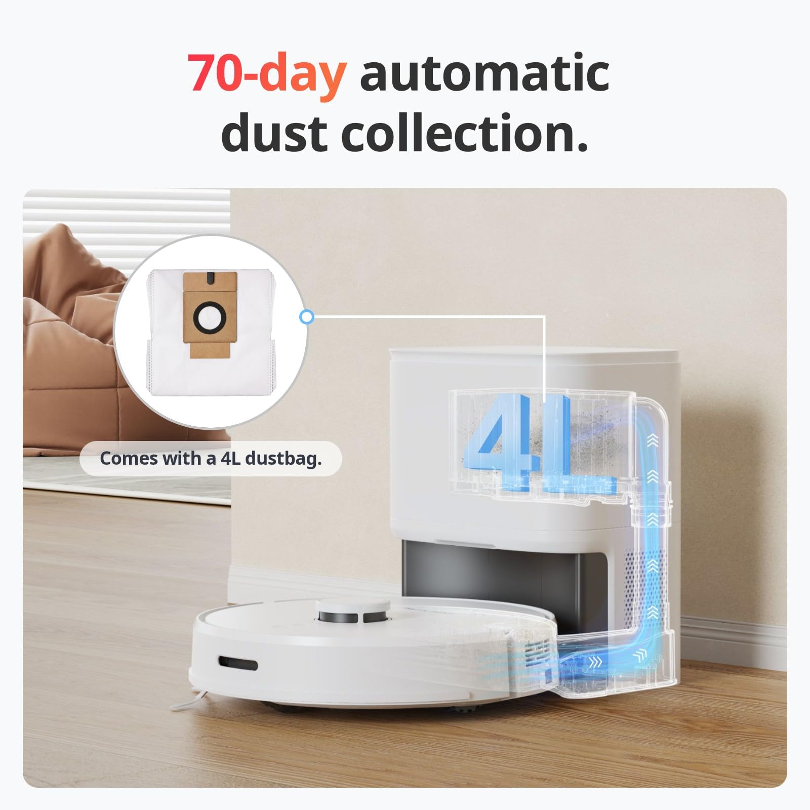 SwitchBot S1 Plus Robot Vacuum Cleaner with Auto-Vacuum Base, 70