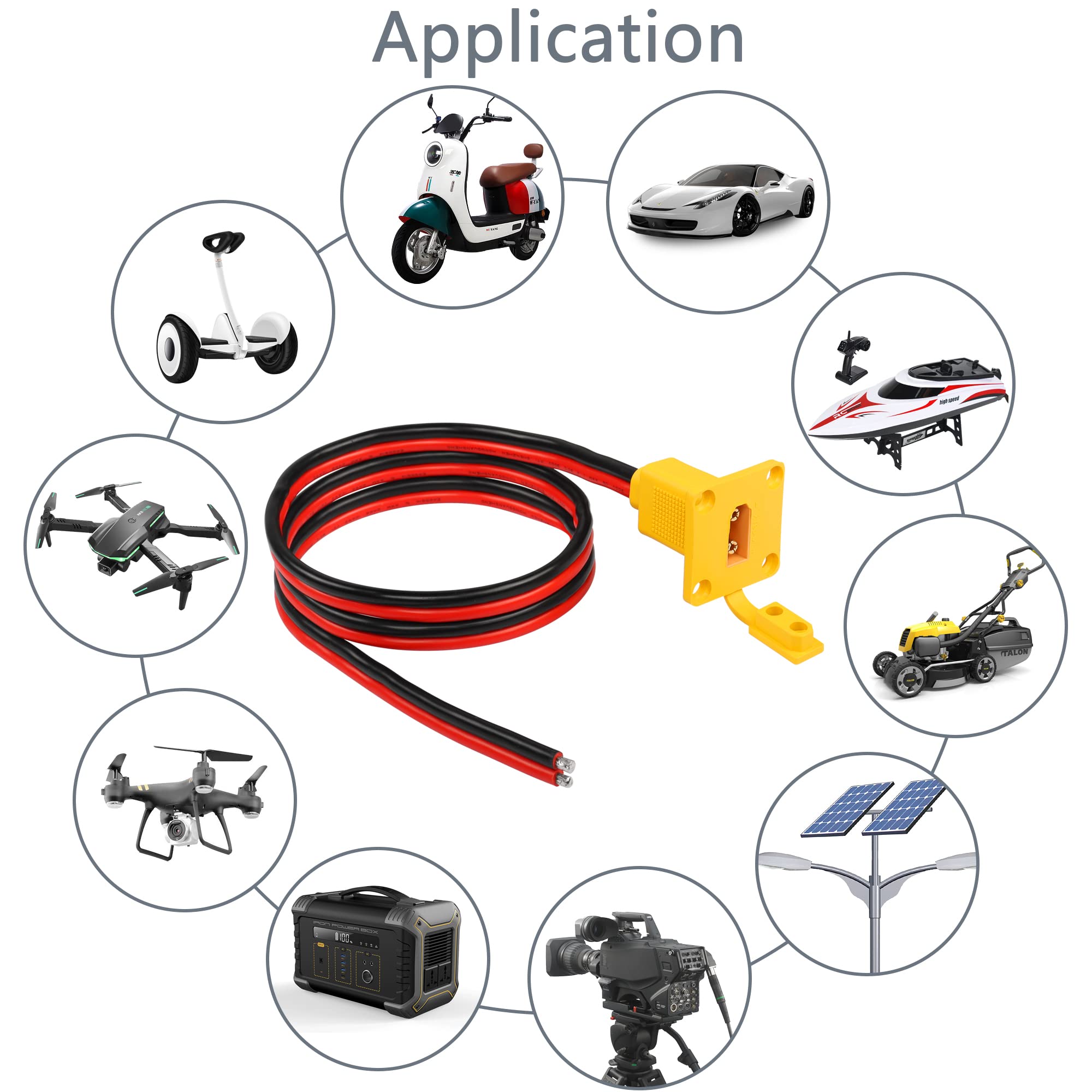 CERRXIAN 10AWG XT90 maschio filo nudo con pannello di montaggio, spina maschio XT90 con pannello Mout per aprire filo nudo per batteria RC Lipo FPV Drone (1m)