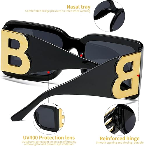 Miniatura 5 de 3 pares de lentes de sol cuadrados de gran tamaño para mujeres y hombres, de moda, con montura B gruesa, con protección UV400