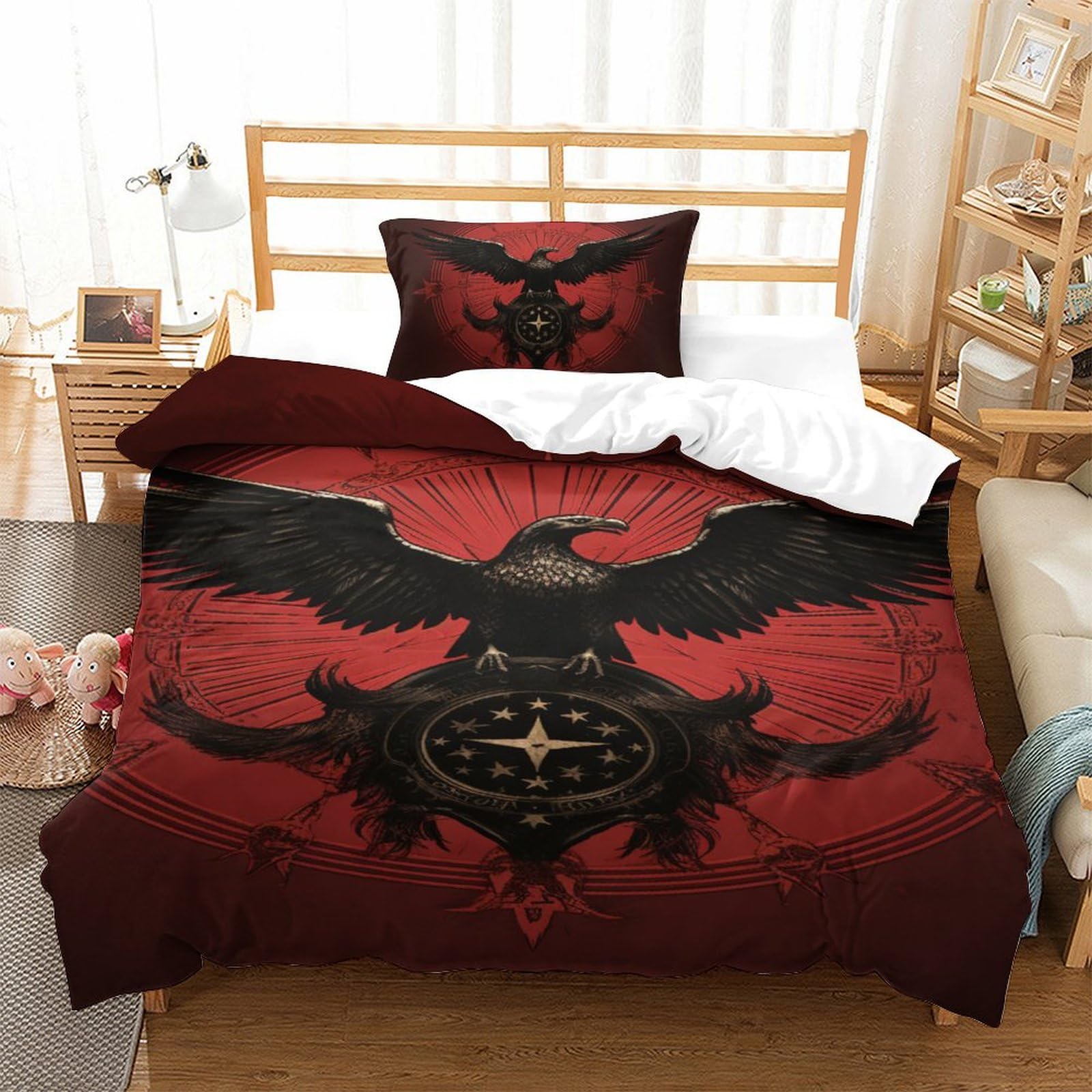 Housse de couette aigle lit enfant 135x200 cm literie 3D imprimé avec fermeture éclair single chambre