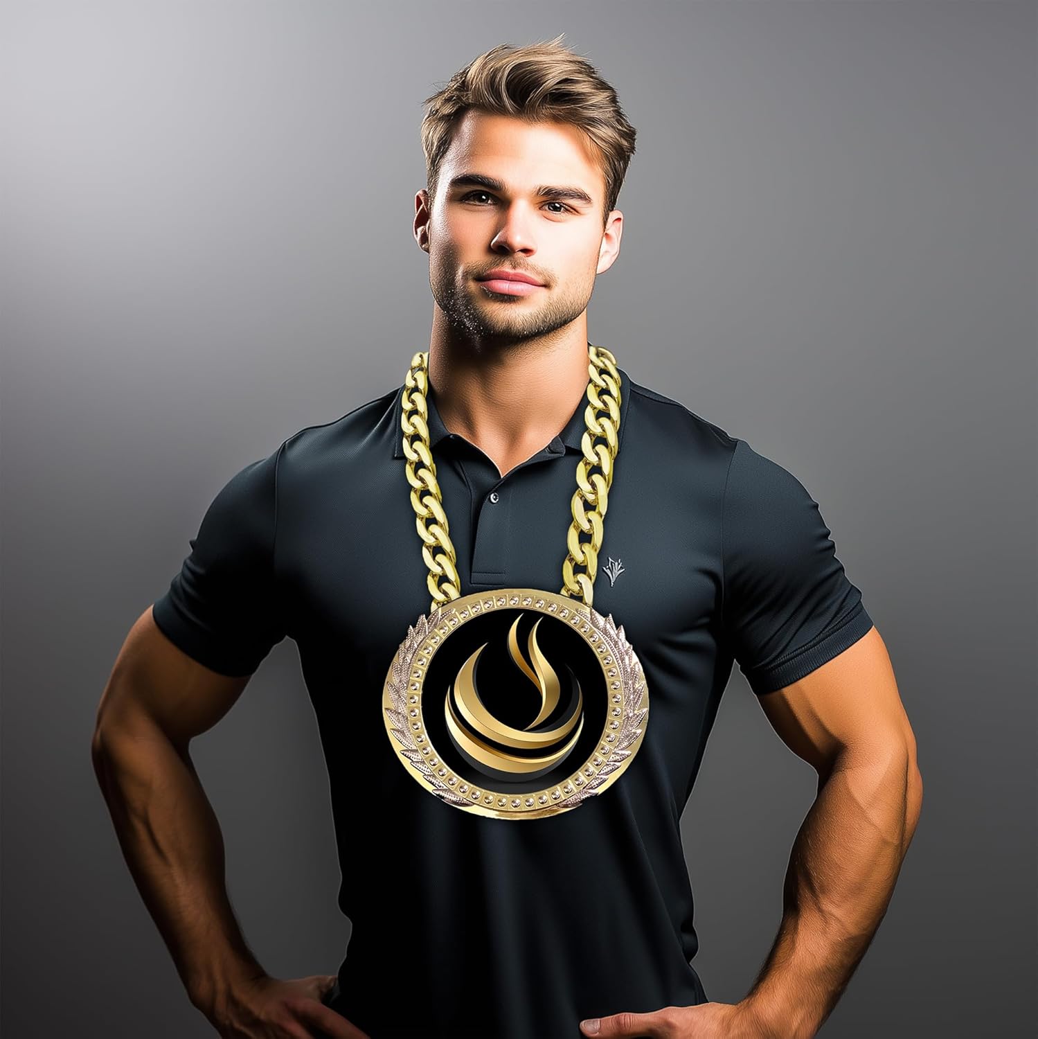 Custom Champion Chain Medallion - Heavy Metal 6" Gold & Silver Medallion Personalized with Your Inscription and Logos. Solid Metal 1.9lbs