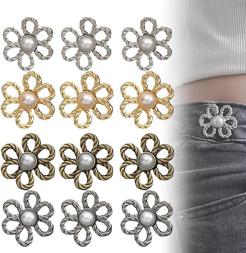 Miniatura 9 de Juego de 4 unidades de ajuste de cintura para pantalones, botones de flores para jeans sueltos, pantalones de mezclilla de flores, ajustador de 4
