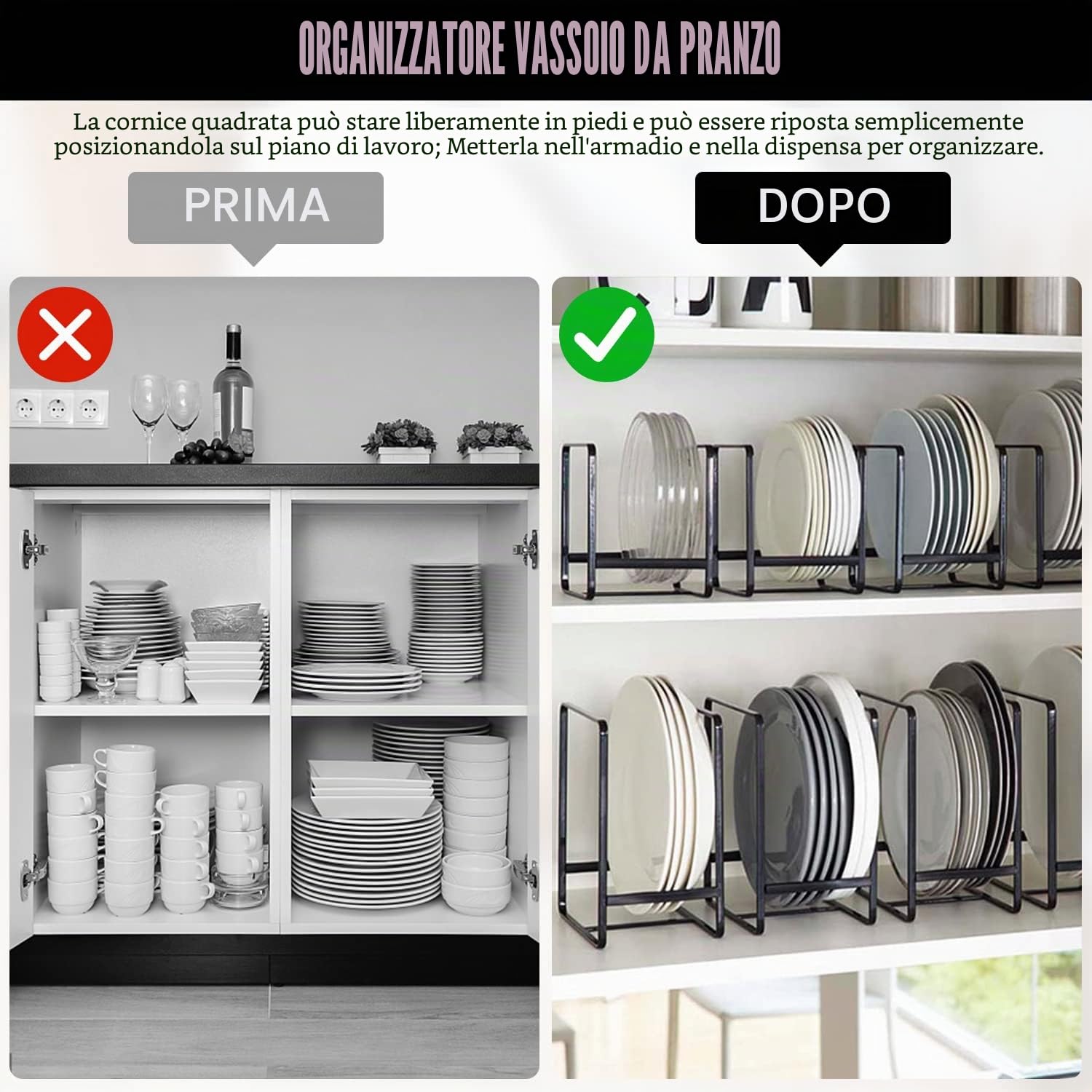 3 Pezzi Porta Piatti da Interno Mobile, Supporti per Piatti, Scolapiatti in Metallo, Multifunzione, Adatti per Armadi da Cucina, Piatti e Coperchi per Pentole