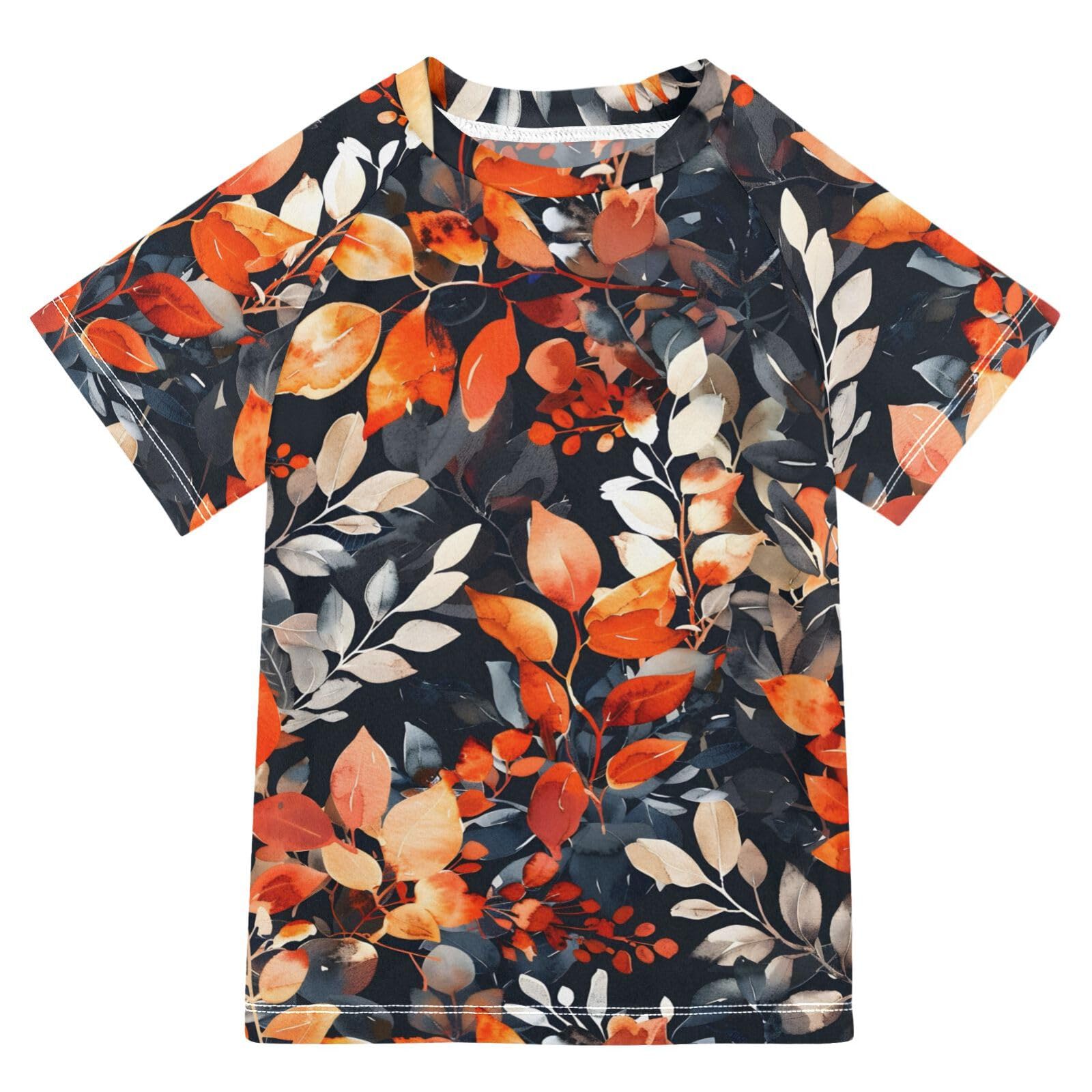 Boys Rash Guard Short Sleeve Swim Shirts for Boys Floral Watercolor Style Sun Protection 7-8T