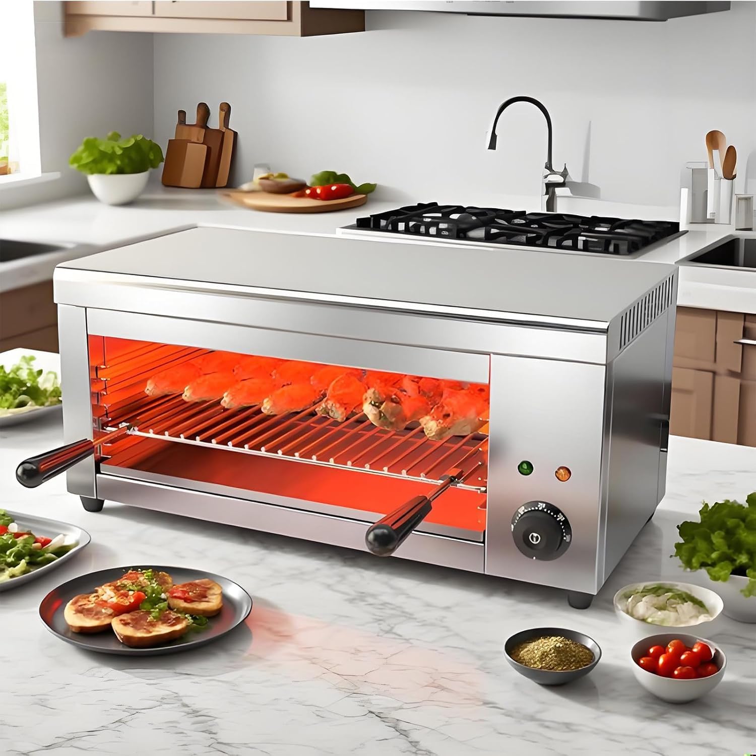 Asador de Salamandra Montado en Pared, Tostadora Eléctrica para Derretir Queso de 2000W, Parrilla de Sobremesa Salamandra para Derretir Queso Raclette