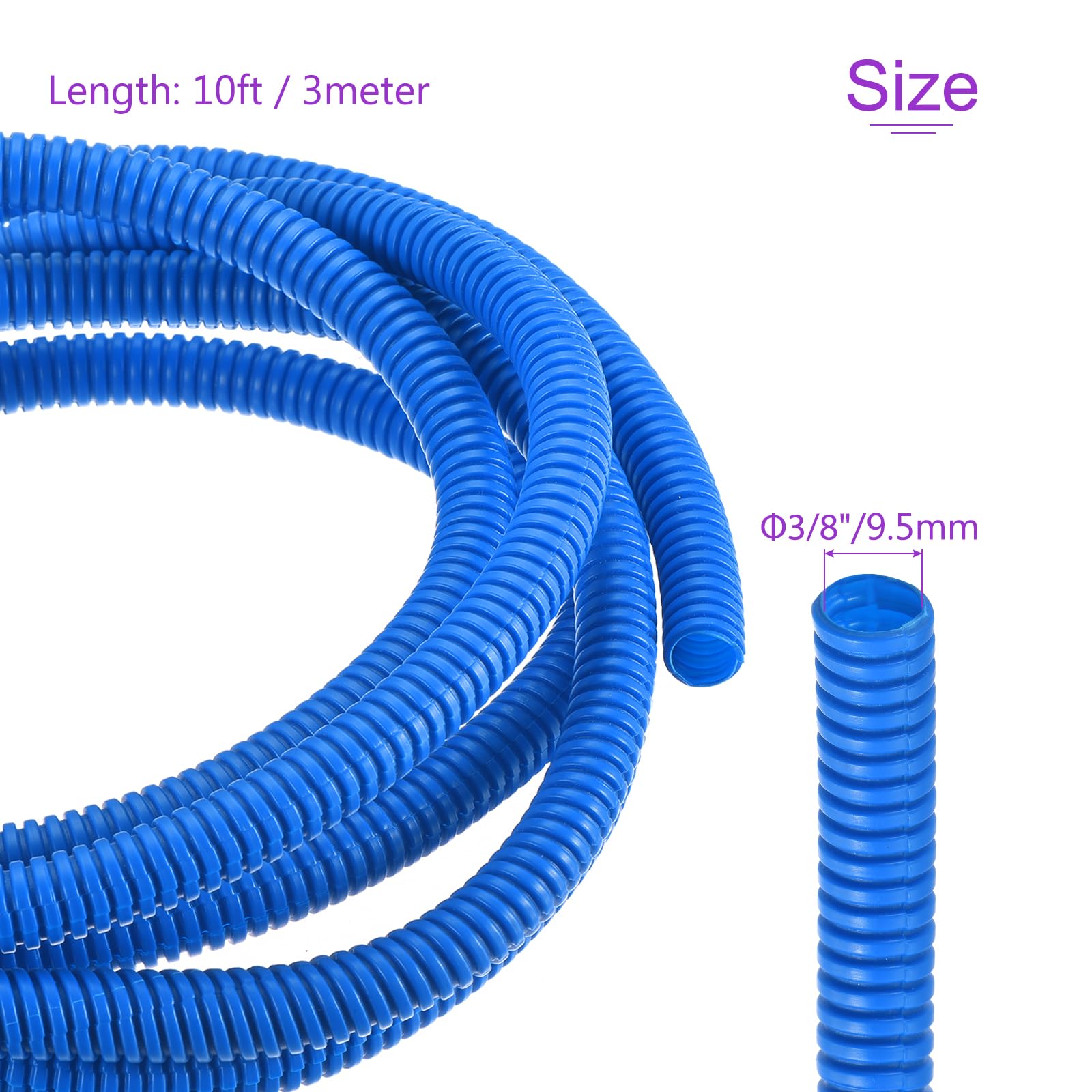 DMiotech 3meter Wire Loom Split Tubing 9.5mm, Cord Protectors from Pet Flexible Conduit Cable Management for Office, Home, Garden, Blue - Image 3