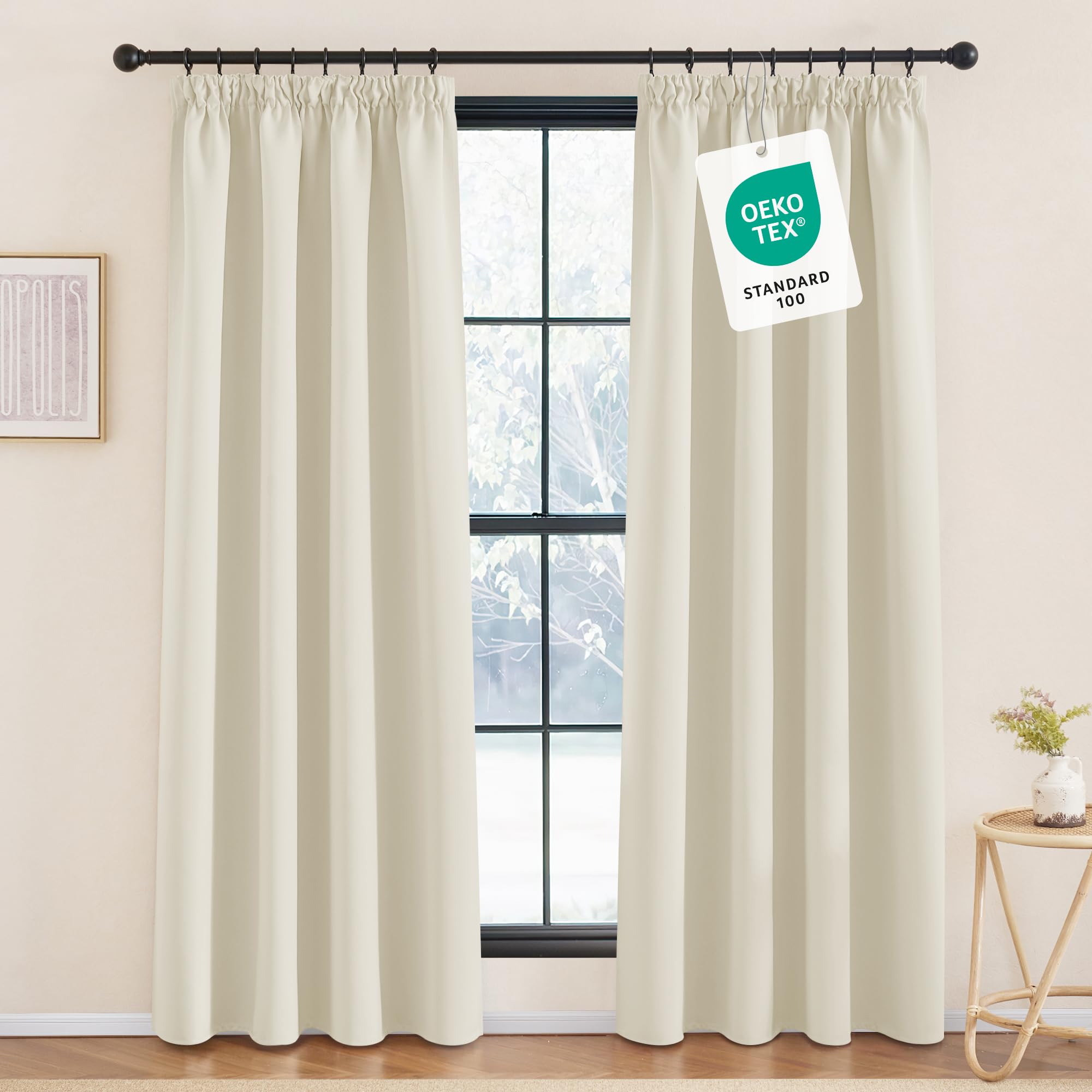 KGORGE Cortinas con Ganchos Salon Cortinas Opacas 2 Piezas Cortinas Aislantes Termicas Cortinas Dormitorio Matrimonio Cortina para Ventana Blackout Curtains, 140x240cm (AnchoxAlto), Beige Claro Global Recycled Standard OEKO-TEX STANDARD 100 Global Recycled Standard Global Recycled Standard