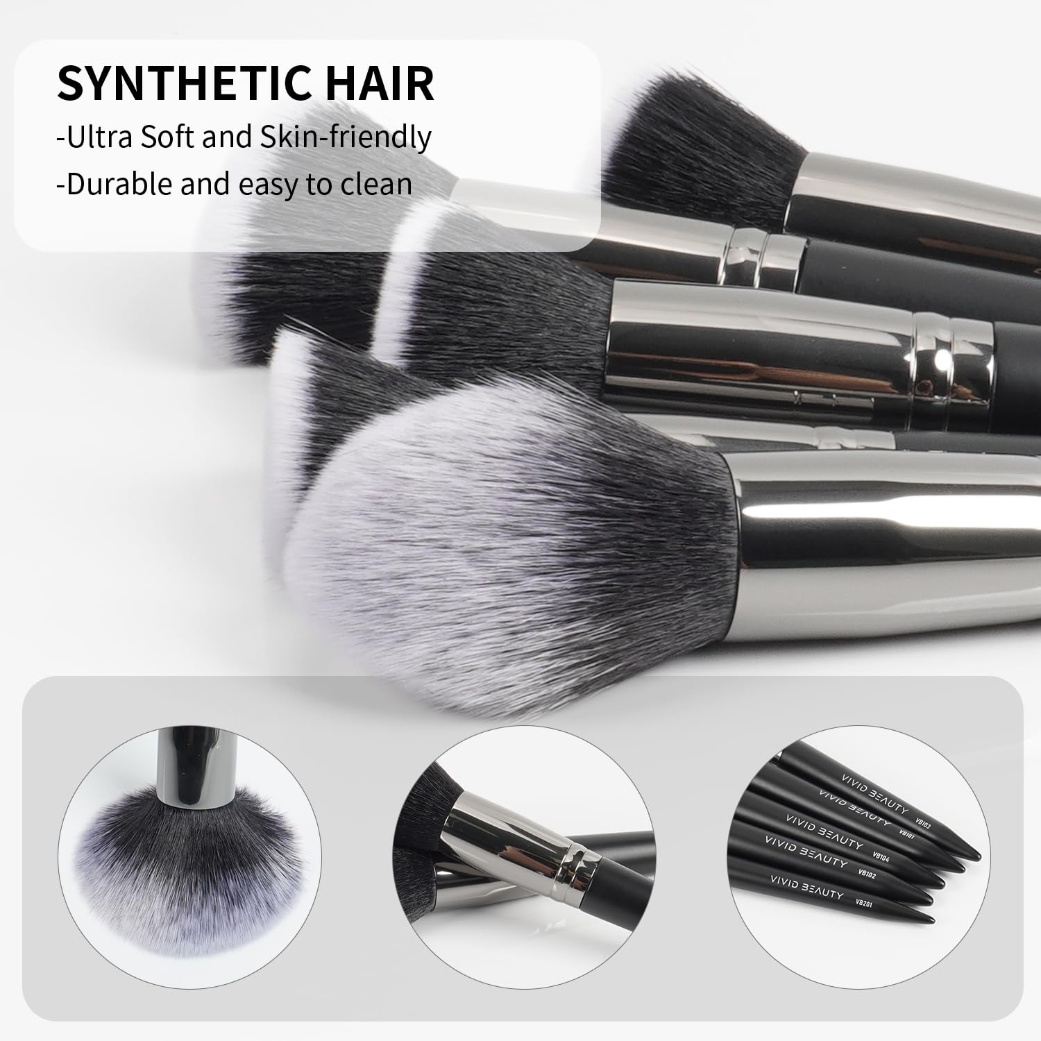 Juego de 5 brochas de maquillaje, suaves y respetuosas con la piel para un maquillaje facial impecable, incluye brocha para polvo y base, kit cosmético profesional para una aplicación
