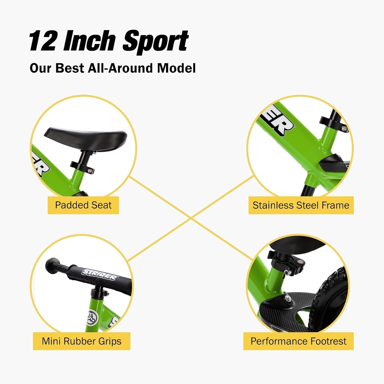 Strider 12” + Rocking Base - Helps Teach Baby How to Ride a Balance Bicycle - for Kids 6 Months to 4 Years - Easy Assembly & Adjustments