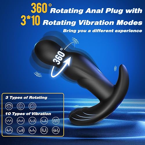 Miniatura 2 de Masajeador de próstata giratorio de 360, juguete sexual masculino con 3 modos de rotación y 10 modos de vibración, vibrador de tapón para mujeres y