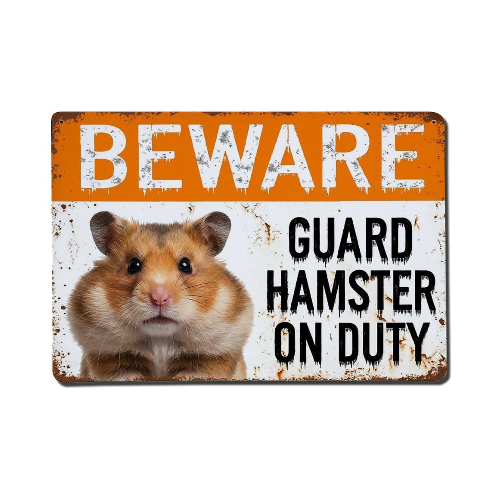 Vintage Funny Hamster Guard Beware of Pet Room Metal Tin Sign Plaque Wall Decor for Cafe, Club Bar, Office, Garden Metal Poster 8x12Inch