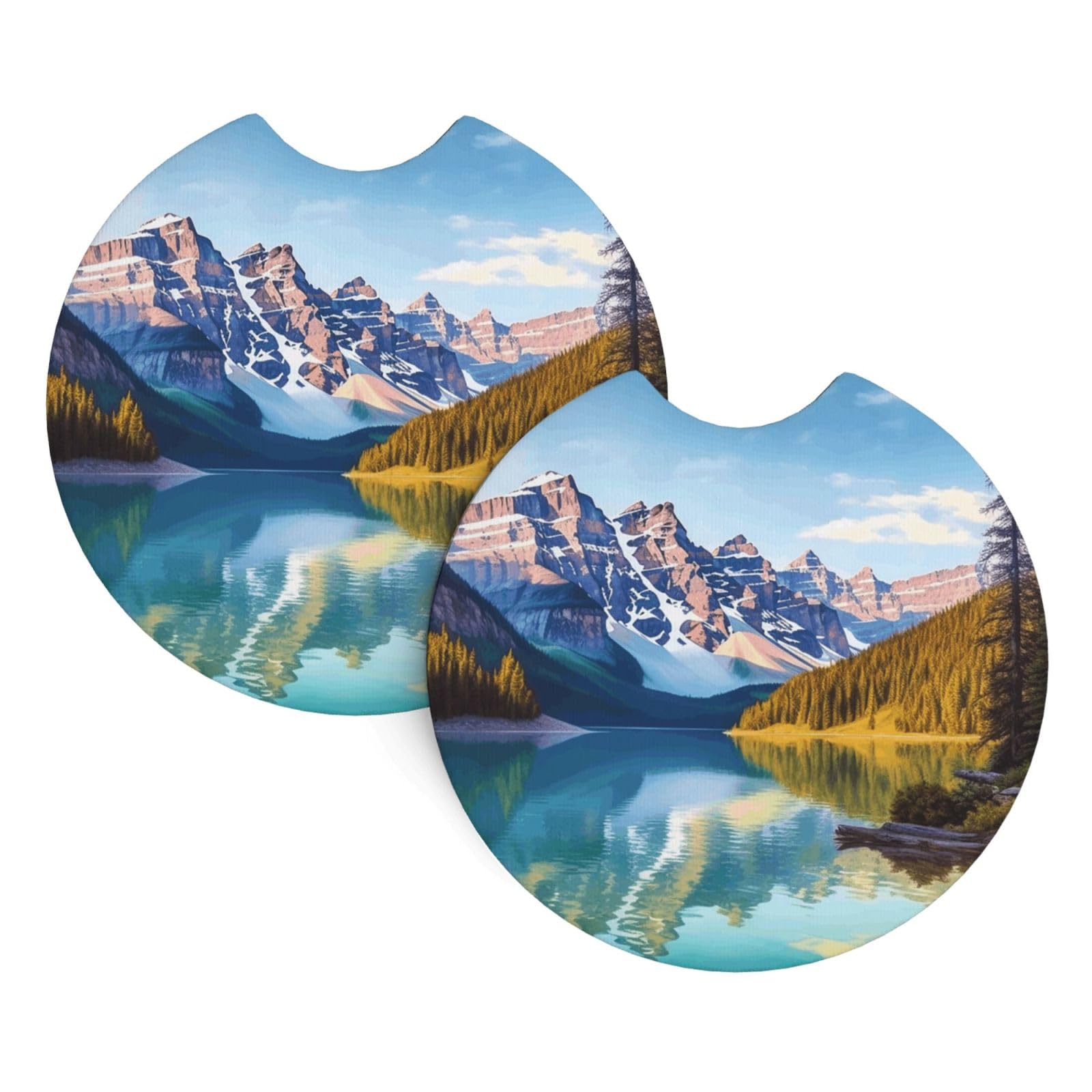 2 Pack Car Coaster for Cup Holders Lake Mountain Landscape Car Cup Coaster 2.7" Neoprene Non-Slip Automotive Cup Mat Universal Auto Car Interior Accessories for Women Men Cup Pad