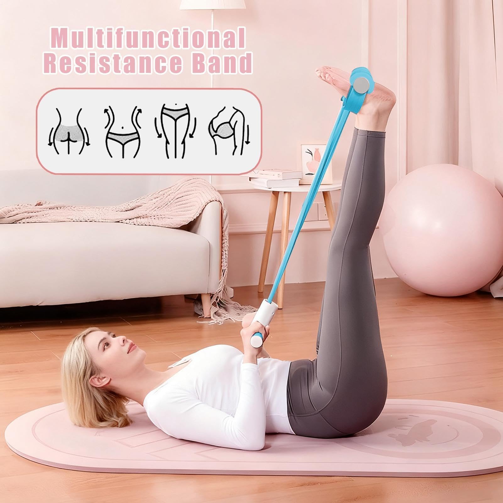 Widerstandsbänder für Workout, rutschfestes Spannseil für Stretching, Heim-Fitness, Pilates, Yoga, Reiseübung, HD-Material, vielseitiges Trainingsgerät