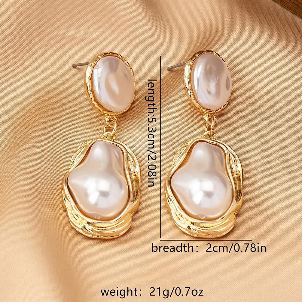 Dainty Chunky Gold Irregular Pearl Drop Earrings Trendy, Vintage Statement Baroque Pearls Earring Dangling for Women Thick Prom Party Y2k Jewelry Gift - Image 2