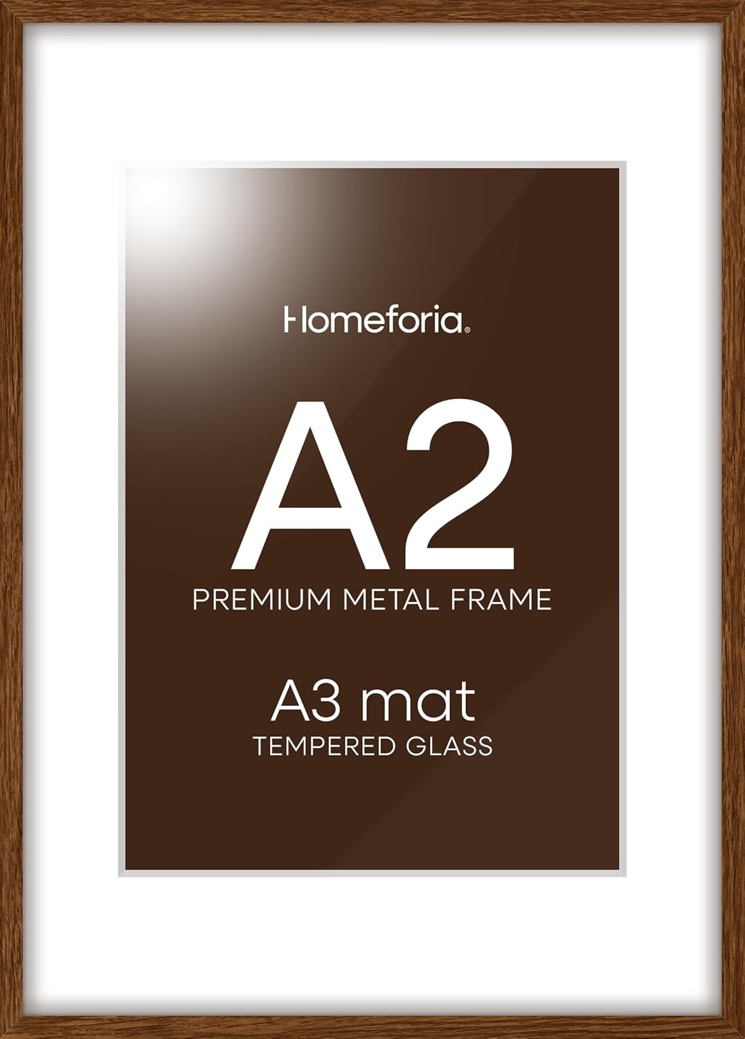 Homeforia A2 Picture Frame Brown, High End Dark Oak 16.5 x 23.4 Wooden Poster Frame Matted to 11.7 x 16.5 Photo, A2 Walnut Wood Frame with Mat A3, 16.5 x 23.5 Frame, Tempered Glass, Wall Kit, Set of 1 A2 Wood Brown Oak