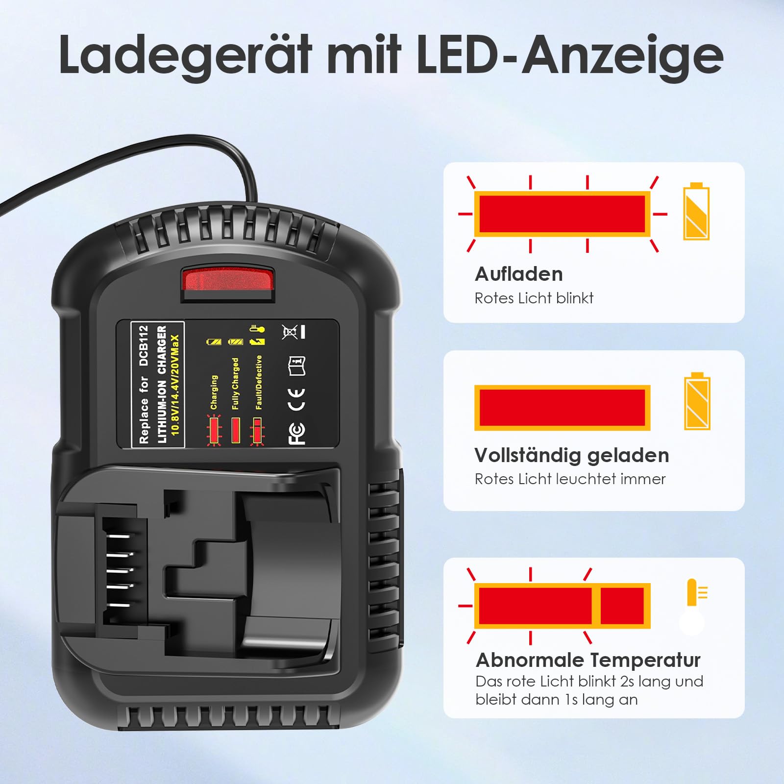 ASUNCELL Cargador para DeWalt 12V - 18V batería, 2.0A Cargador de batería para DeWalt DCB115 DCB204 DCB205 DCB206 DCB201 DCB120 DCB127