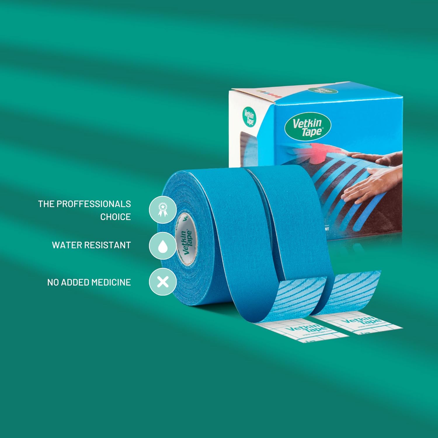 VetkinTape Displaybox | Equine & Canine Kinesiology Tape | Kinesiology Tape for Veterinary Purposes | 20 Uncut Rolls 1.2" X 16' | Available Colors: Black, Blue, Red, Orange (Blue)