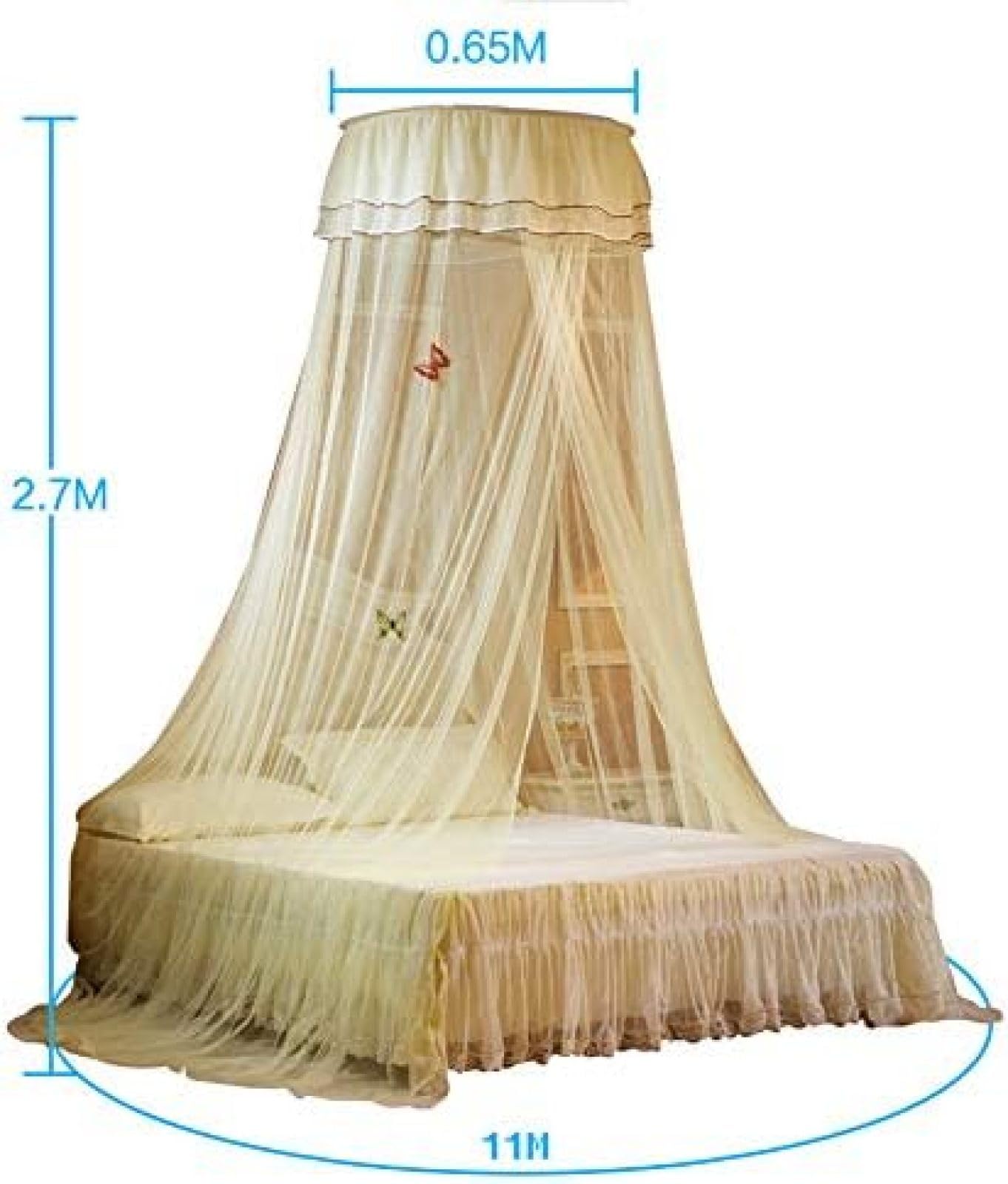 Moskitiera na baldachim łóżka Queen Kingsize z haczykiem na kij do łóżeczka podwójnego pełnego i Queen Size, szybka i łatwa instalacja, tkanina ognioodporna, beżowa