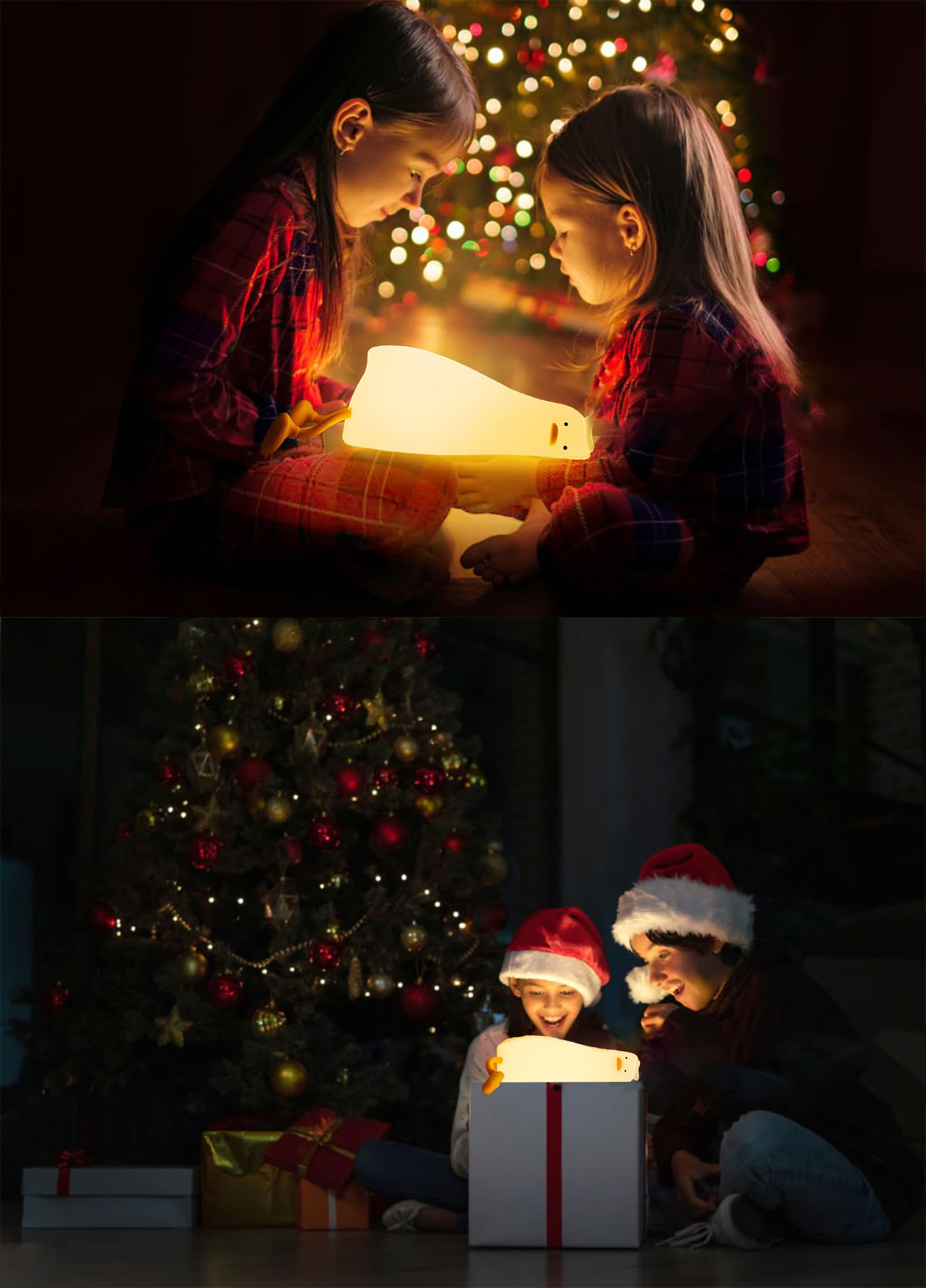 LADK001WH - Luz nocturna de pato plano acostado, bonita lámpara de pato de silicona, luz nocturna LED para guardería, lámpara táctil regulable, pato iluminado recargable para lactancia