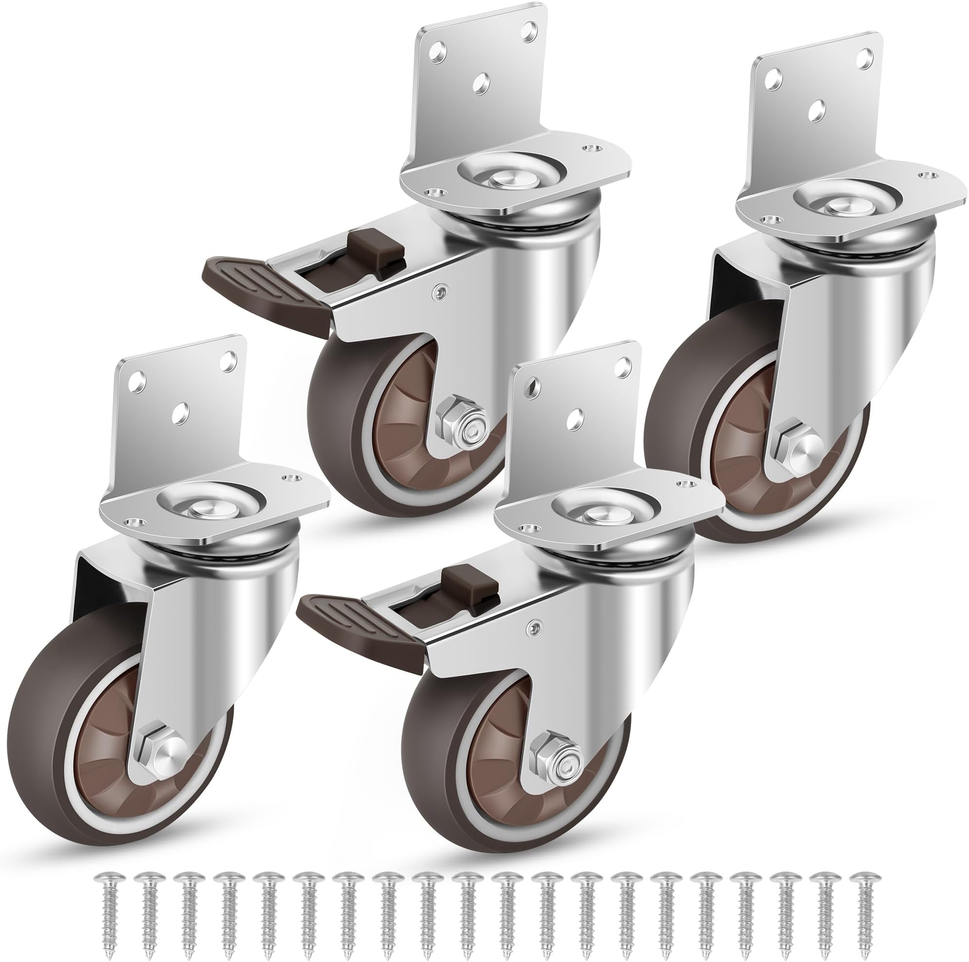 Nefish 3 Inch Side Mount Casters Wheels, L-Shaped Rubber Caster Set of 4, Ball Bearing 360 Degree Plate Swivel Castors Wheel 1000 LBS, Casters Wheels for Furniture, Baby Bed, Kitchen, Cabinet, Table