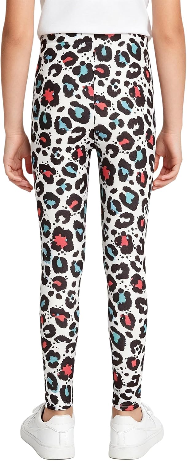 Freebily Kids Girls High Waisted Leggings Breathable Tight Pants for Jumping Hiking Fit Bottoms Walk Clothes Blue Leopard Print 7-8 Years