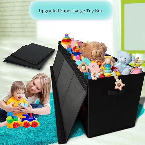 Miniatura 6 de Vilucks Caja grande de juguetes, contenedores plegables de almacenamiento de juguetes con tapas, cajas de almacenamiento plegables para juguetes,