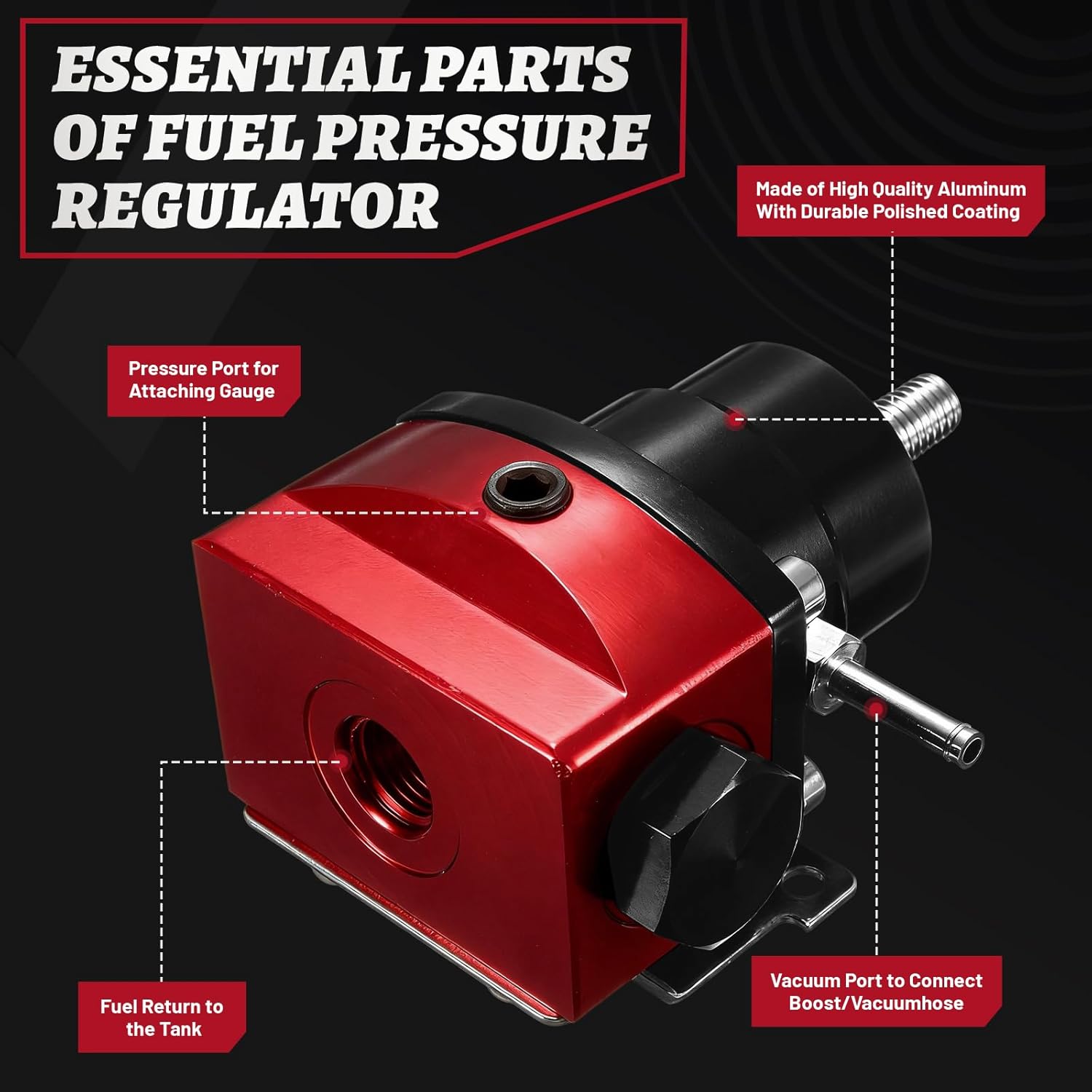 EFI Fuel Pressure Regulator Kit with Bypass Return 0-160psi Pressure Gauge AN6-6AN Fuel Line Hose Fitting Connectors Kit Adjustable Universal Aluminum (Black & Black) (Black & Red)