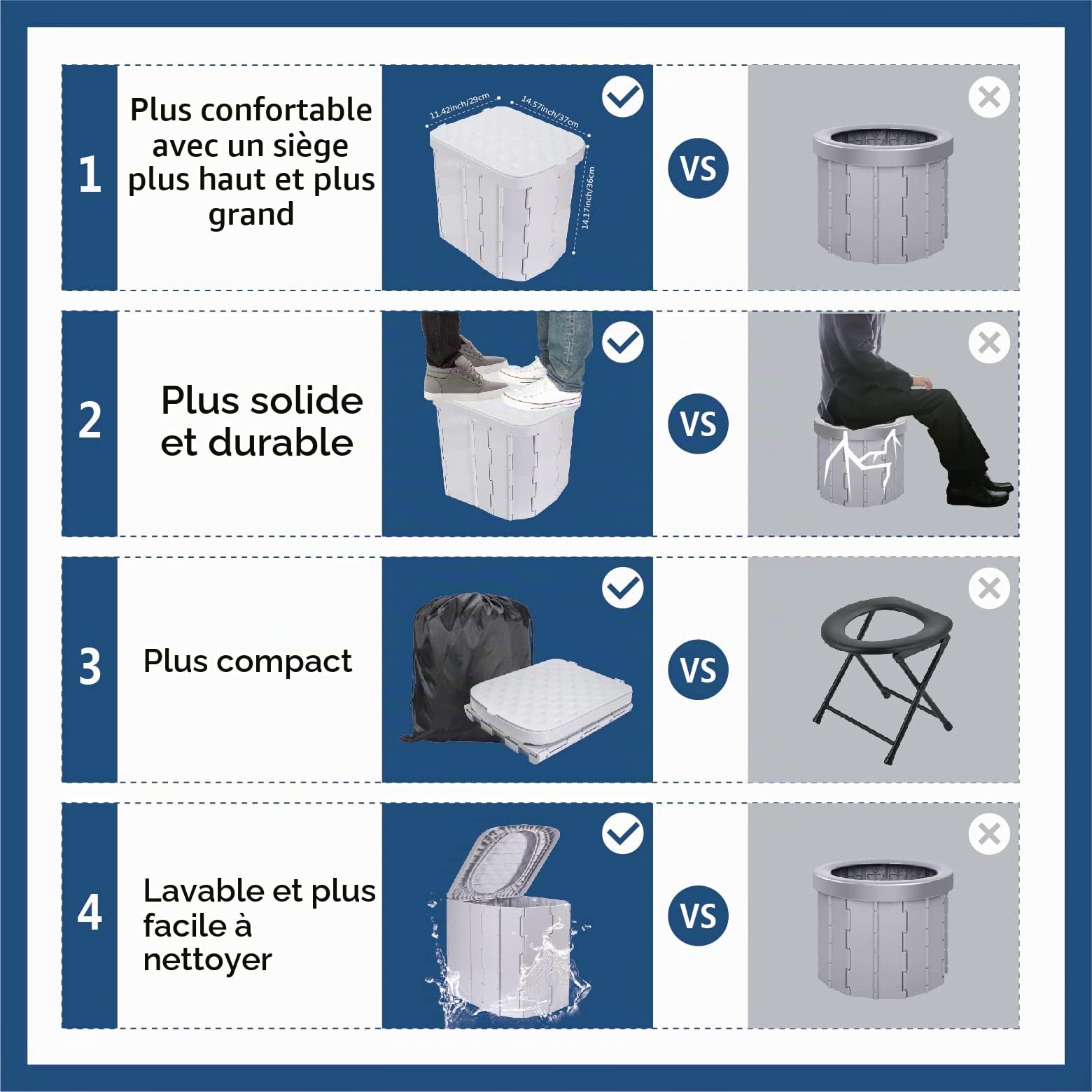 Hapoon Toilettes de camping portables pour adultes - Toilettes pliables XL avec couvercle - Pot portable de voyage - Gris