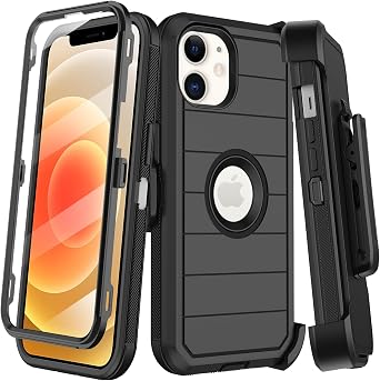 for iPhone 12 Mini Case with Belt Clip Holster, Built-in Screen Protector