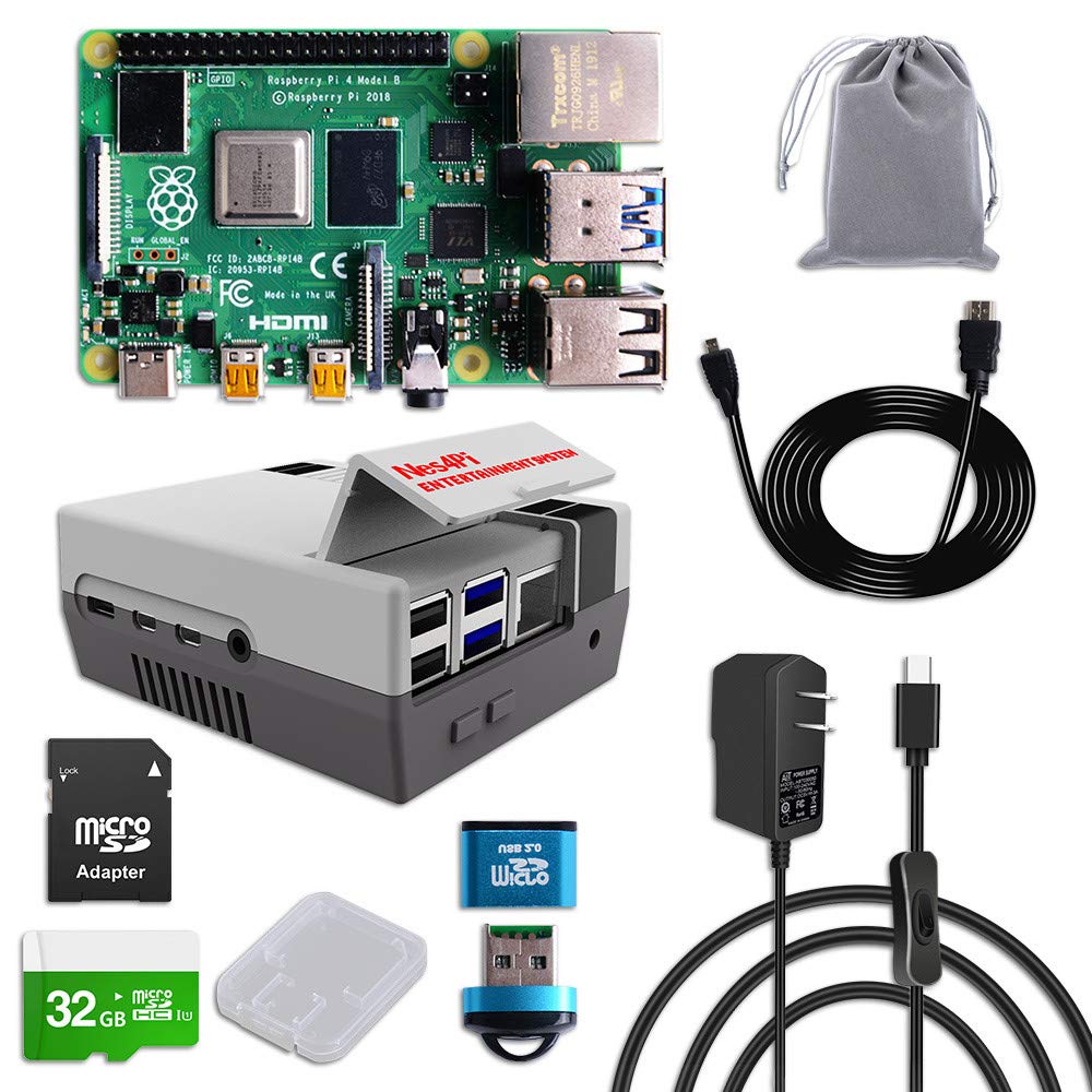 GeeekPi Raspberry Pi 4 8GB RAM Starter Kit with 32GB Micro SD Card, Nes4Pi Case, 5V 3A USB-C Power Supply, Heatsinks, Cooling Fan, Micro HDMI Cable and SD Card Reader