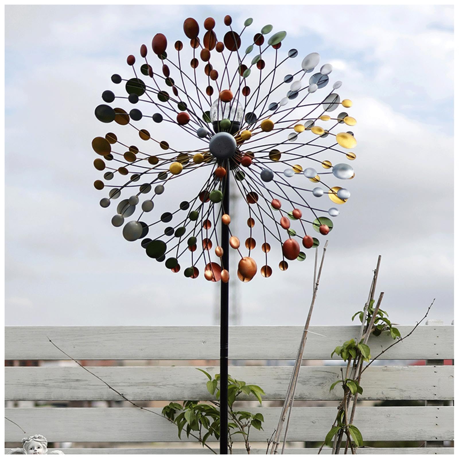 Wiatraczek zasilany energią słoneczną, wielokolorowe oświetlenie LED Garden Spinner, 74 × 24 cale, z metalowym wiatrakiem ogrodowym do dekoracji ogrodu