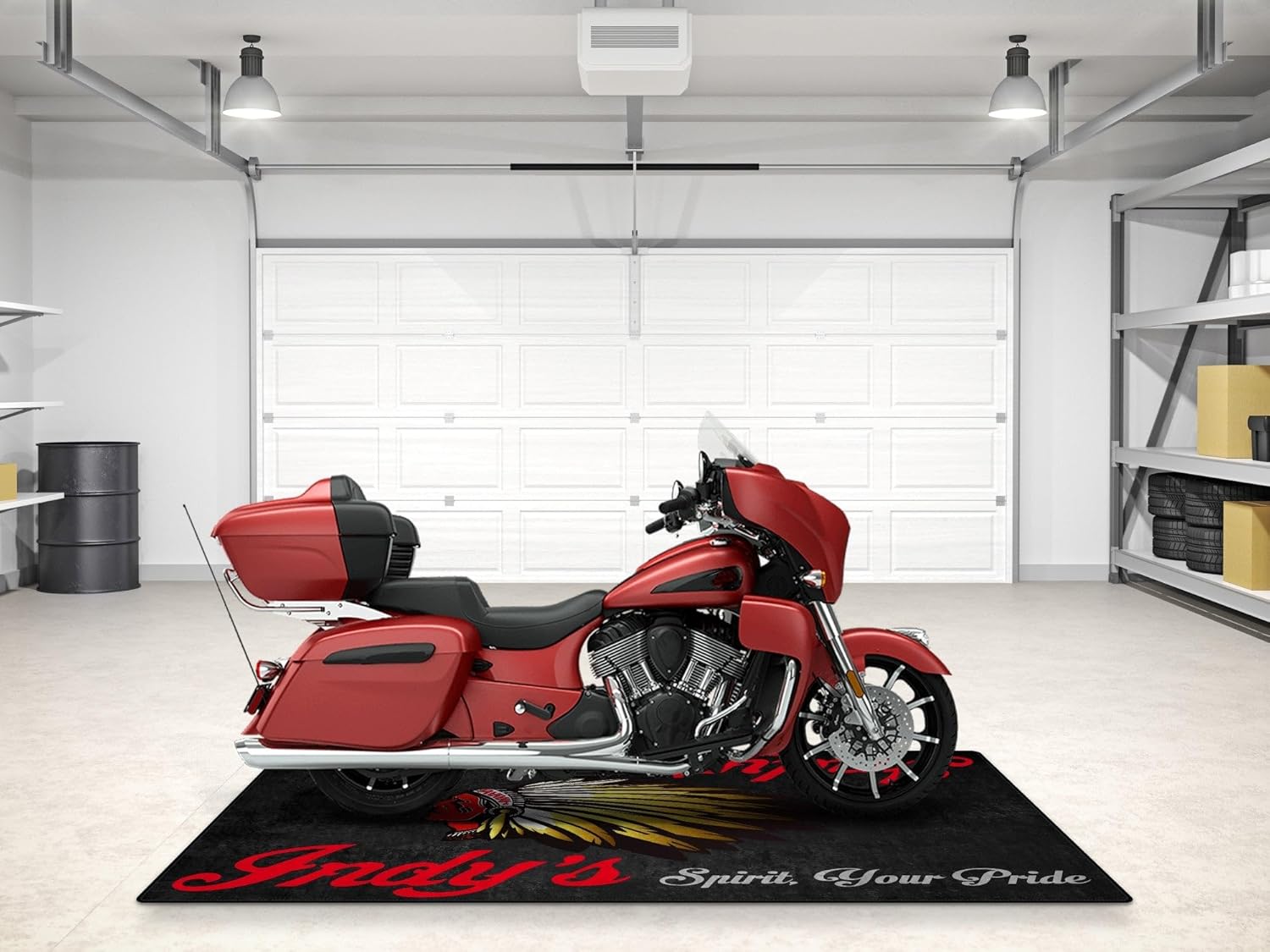 MPM Motorcycle Mat for Indian Washable Non-Slip Oil & Water Resistant Parking Pitmat for Garage, Showroom, Workshop Use | Size 2: 102 x 47/260 x 120 cm