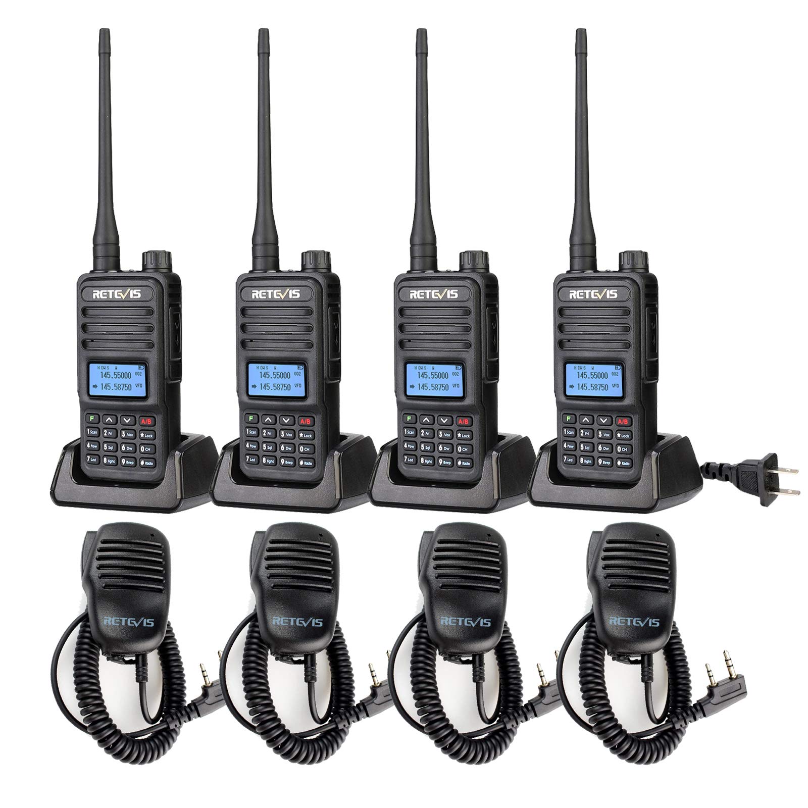 Retevis RT85 2 Way Radio Long Range with Mic, Dual Band Two Way Radio Handheld, LCD Display, Durable,SOS Siren, Flashlight, Profession Walkie Talkies for Security Hotel Business Survival(4 Pack)