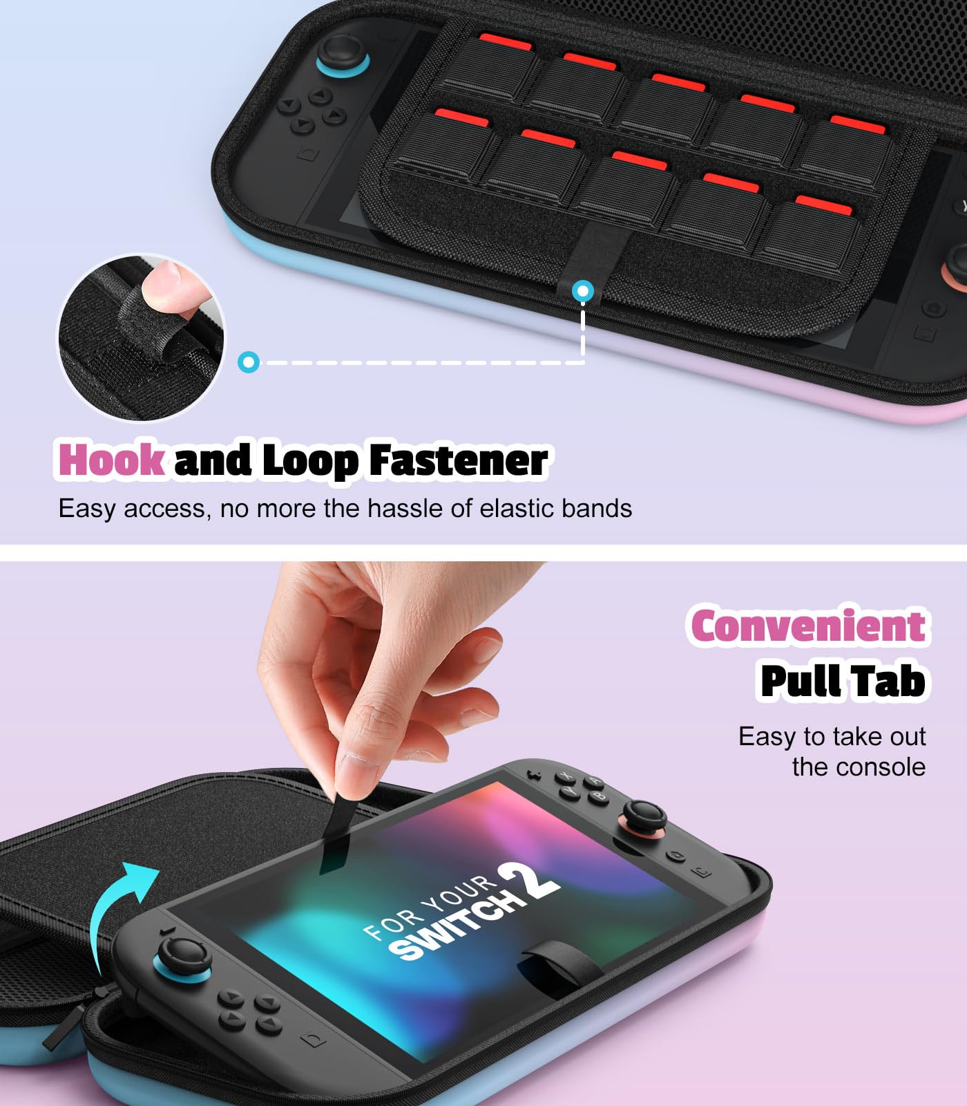 MoKo Custodia per Nintendo Switch 2 2025, Custodia da Viaggio Rigida Protettiva Portatile per Switch 2 Console Accessori, custodia sottile Cover con 10 Slot per Cartucce e Tasche