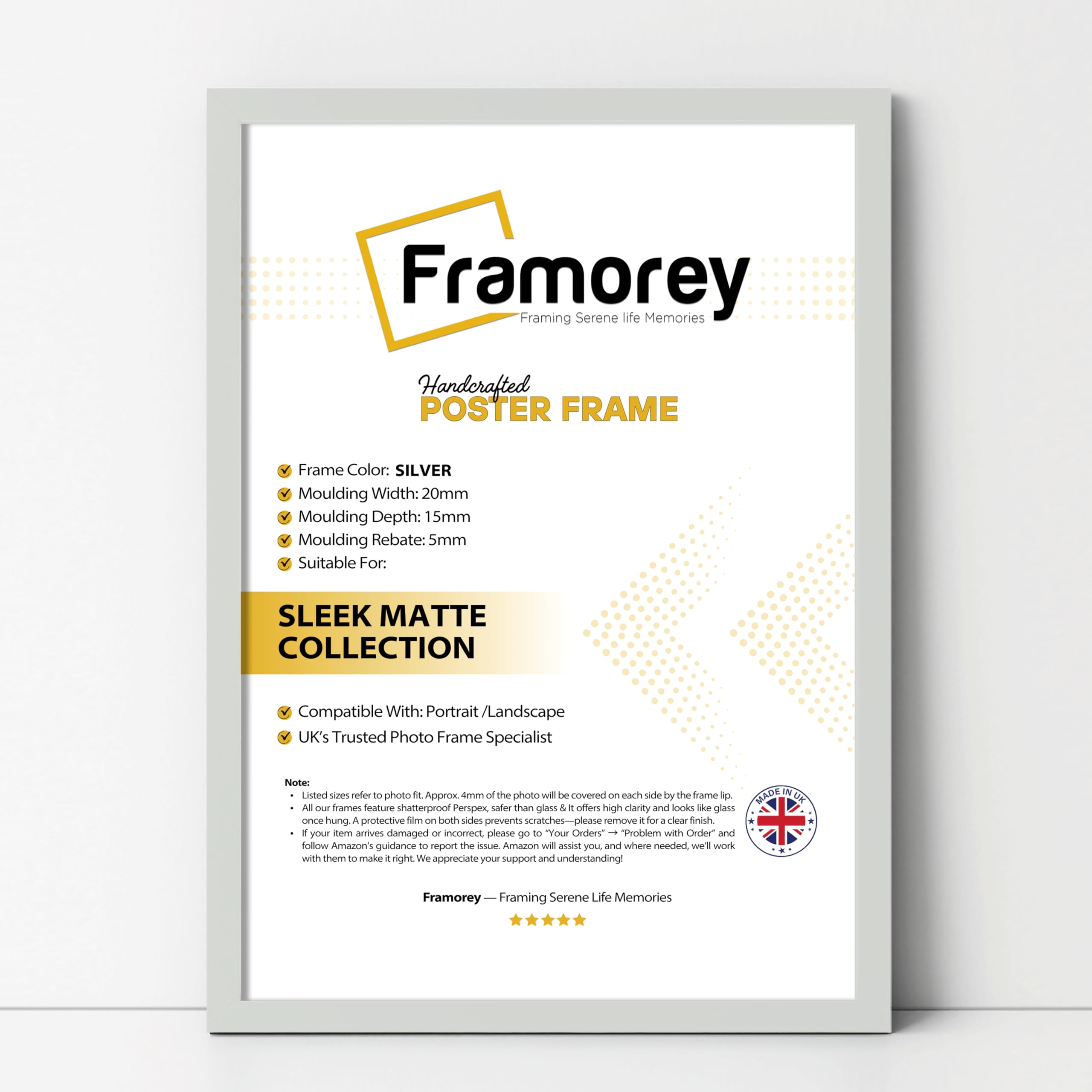 FRAMOREY Thin Matt Silver Poster Frame, Wooden Effect Photo Frame, 14x11 Inch Size Picture Frames, Wall Display Hanging Photo Print Frames