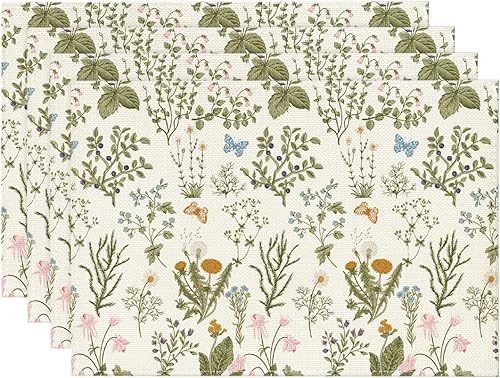 Miniatura 1 de Artoid Mode Wildflowers - Juego de 4 manteles individuales florales de primavera, 12 x 18 pulgadas, manteles individuales de verano con mariposas