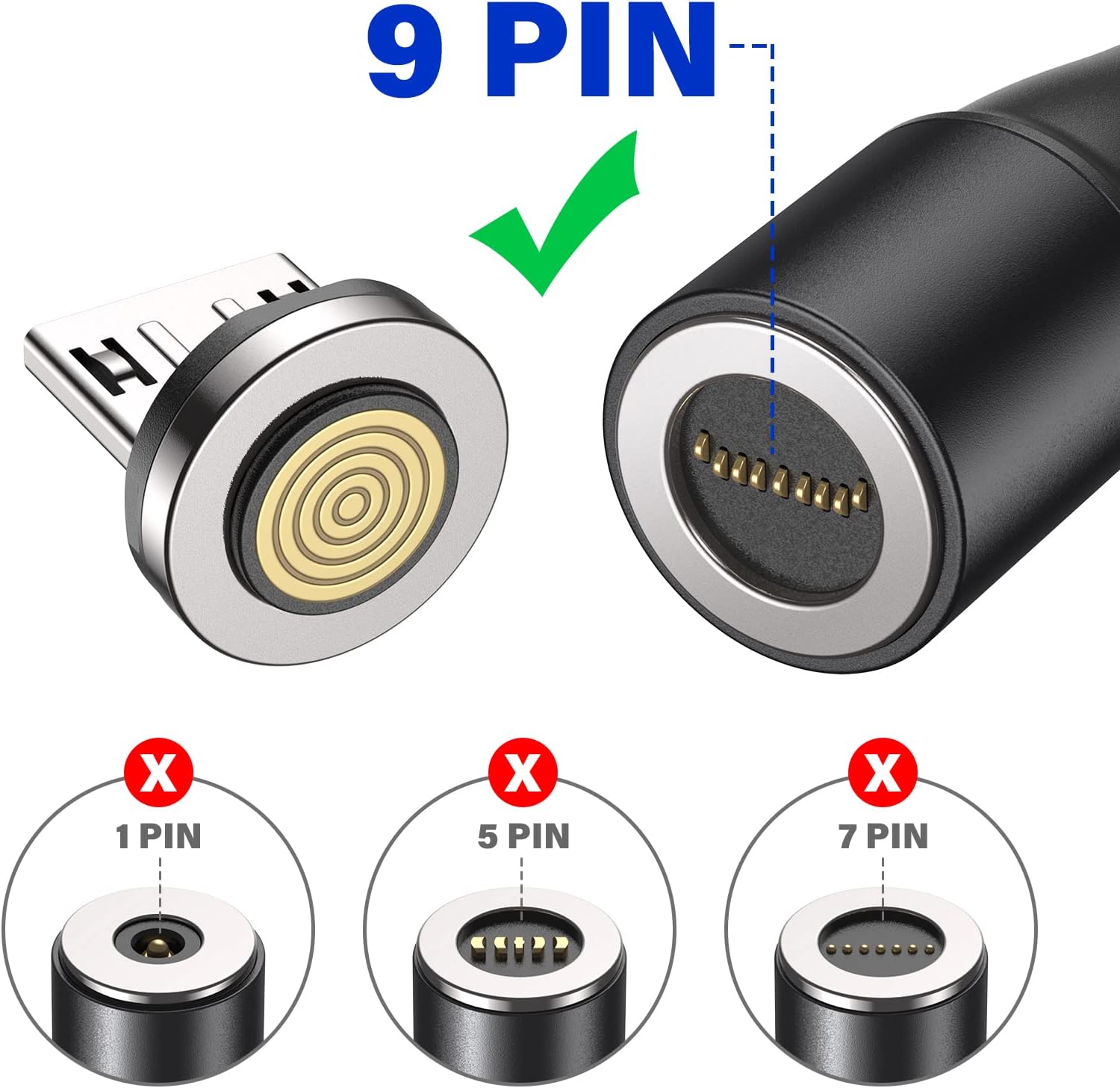 VAFOTON 9Pin Micro USB Magnetic Tips/Quick Charge Magnetic Adapter [3pcs]