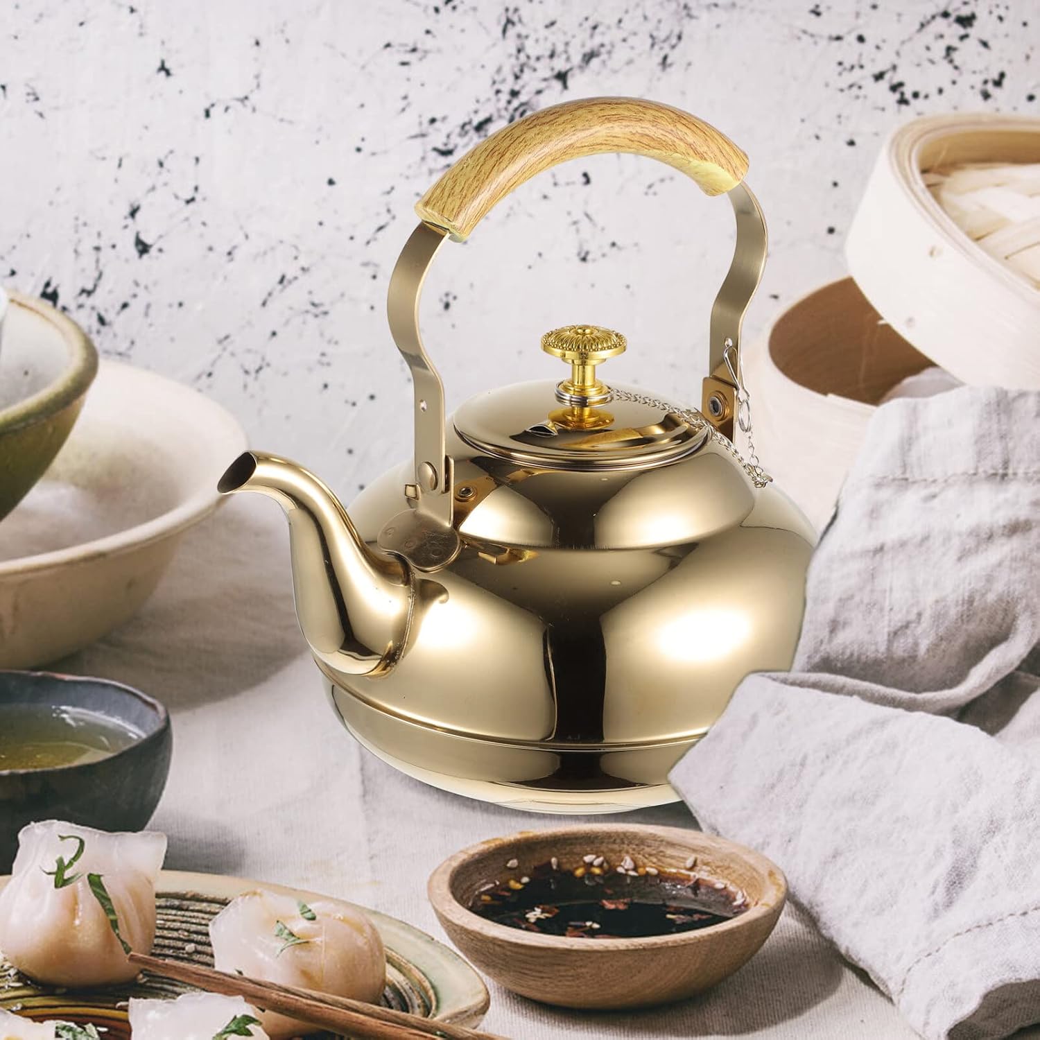 Stovetop Tea Kettle Stainless Steel Tea Pot with Infuser Stovetop Safe Tea Pot Camping Water Kettle Kitchen Gadget for Gas Electric Stovetops Hot Water Fast to Boil 1L
