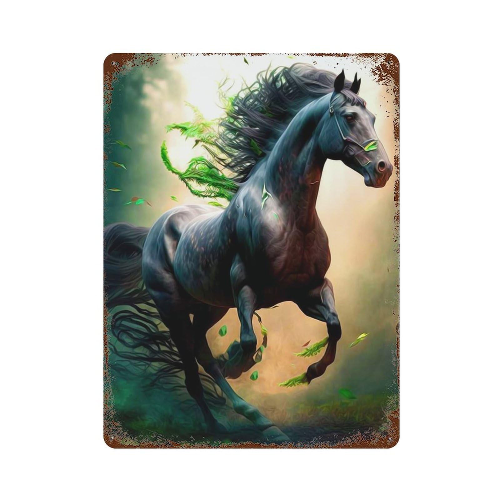 Horse 15.7"x11.8" Distressed Metal Wall Sign, Shabby Chic Decor for Shed, Workshop And Garage Wall Decor