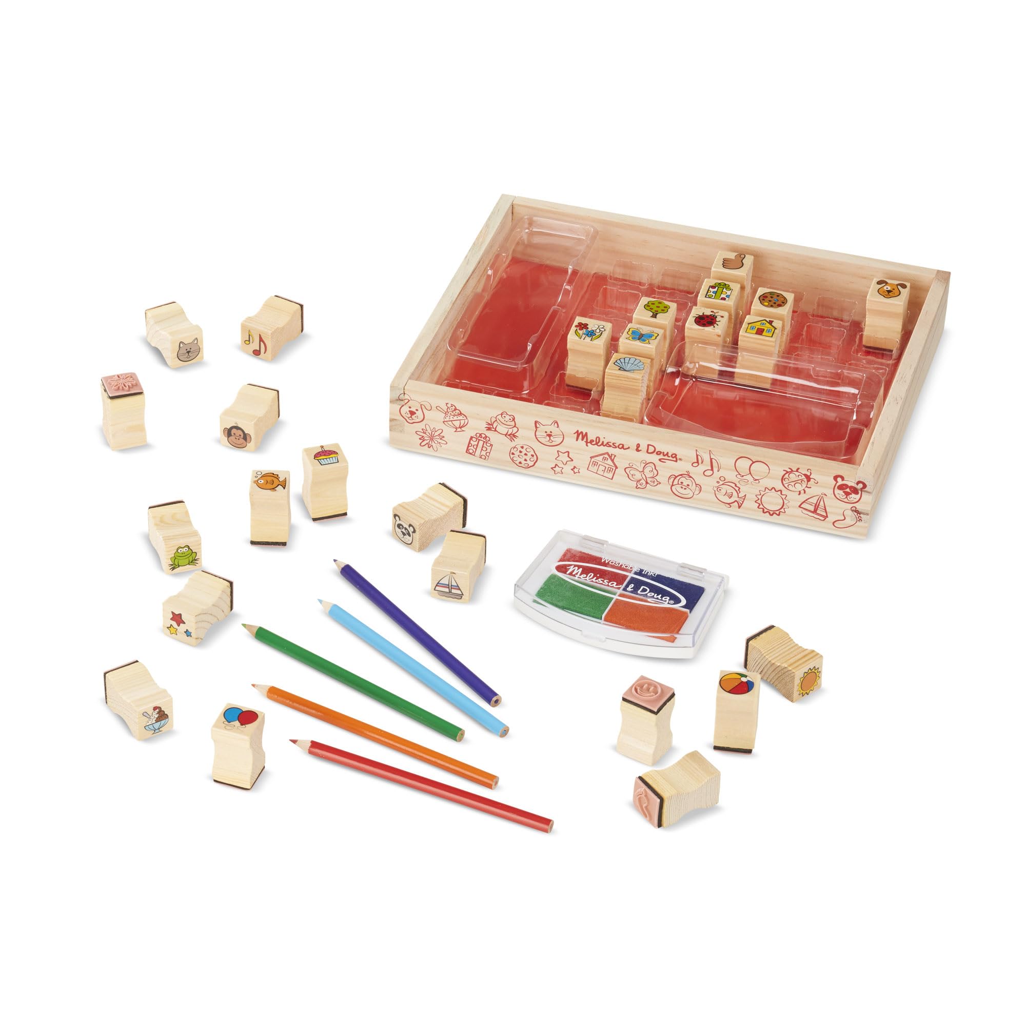 Melissa & Doug 19362 Favourite Things zestaw znaczków | Sztuka i rzemiosło | Zestaw znaczków | 4+ | Prezent dla chłopca lub dziewczynki, wielokolorowy, 26,5 cm wys. x 20,9 cm szer. x 4 cm