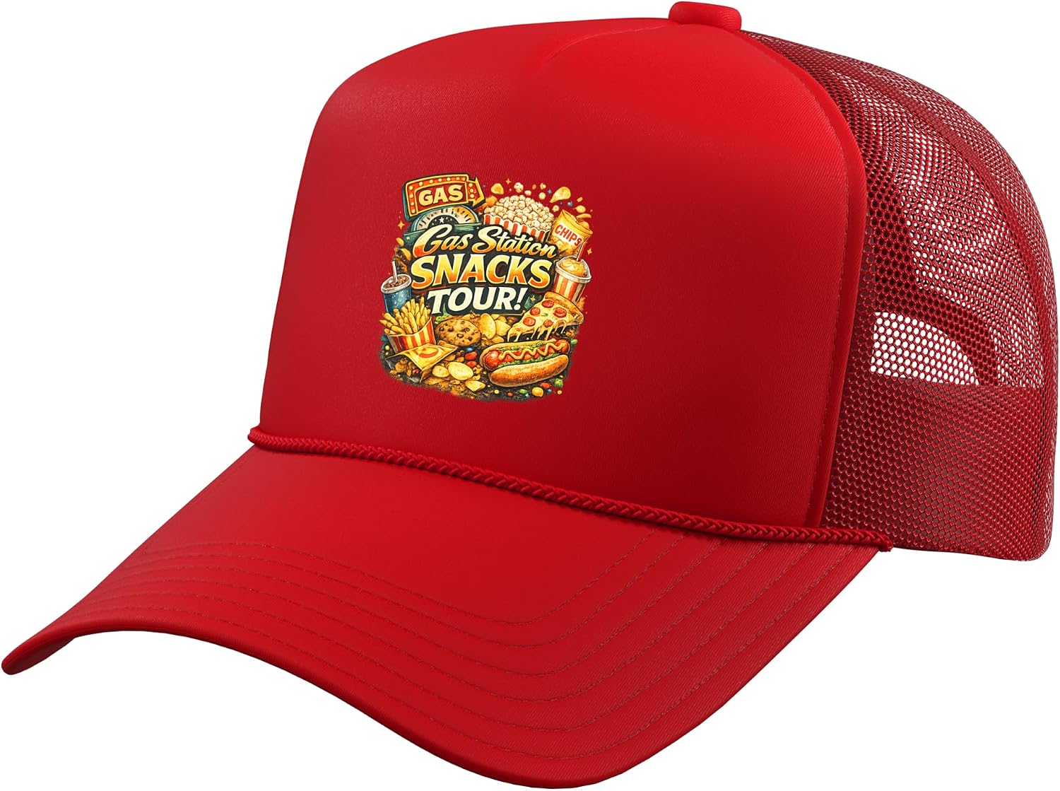 Gas Station Snacks Tour Road Trip Food Travel USA Highway Trucker Hat with Adjustable Mesh Back