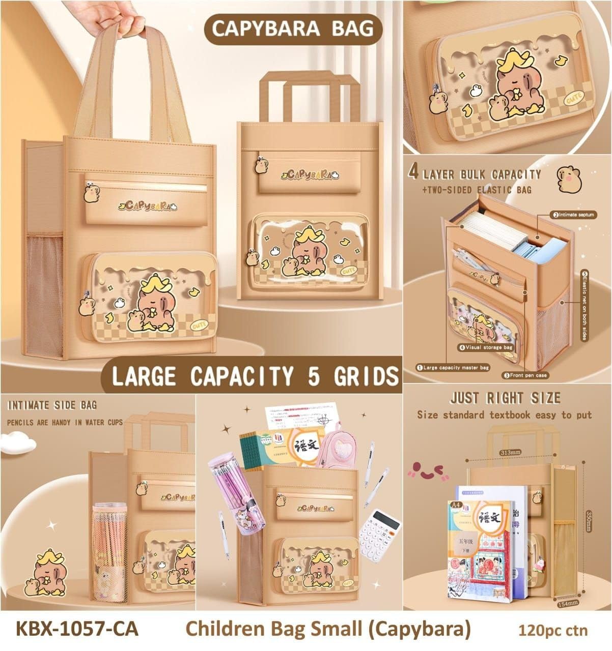 WORSHIPER Canvas Carrying Bag, Multi-Purpose Shopping, Tote, Vegetable, Lunch, Travel with Handle Strap and Zipper Lock, Water-Proof Reusable Bag (Capybara - Bag) 3