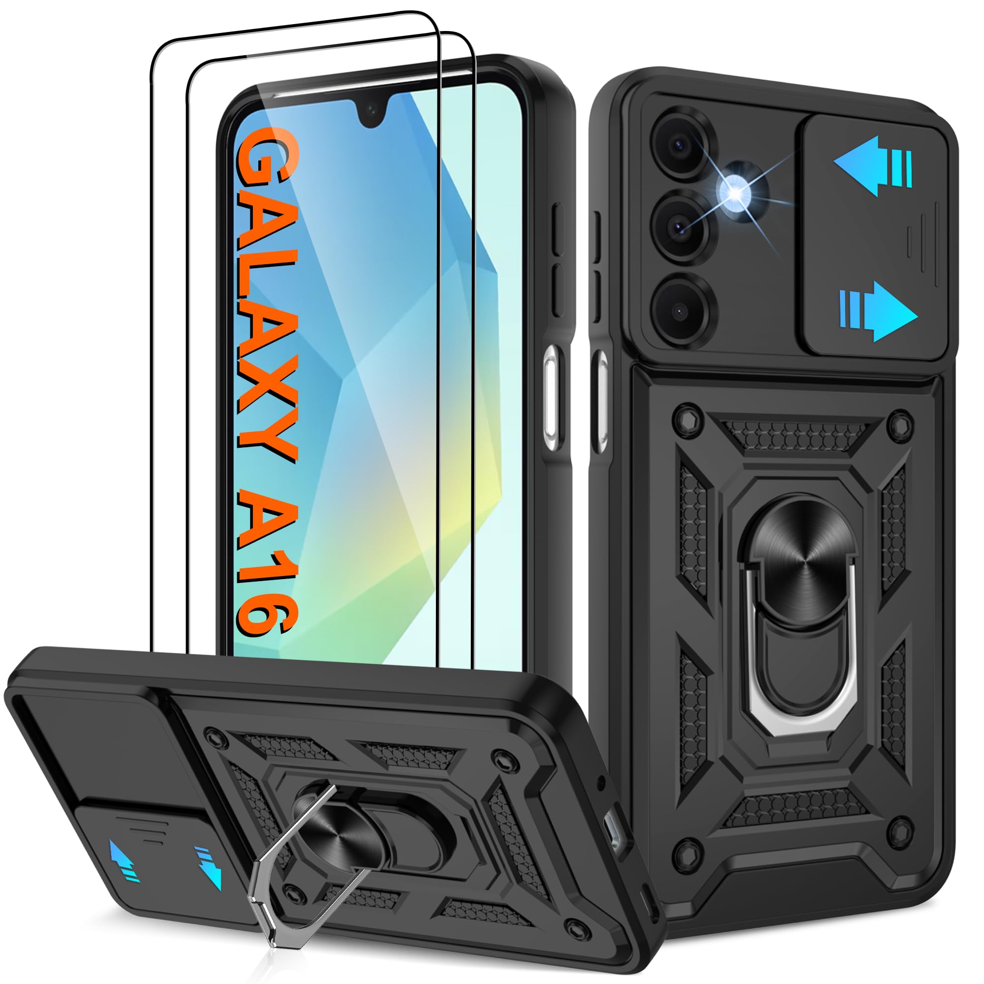 Amazon.com: ATUMP for Galaxy A16-5G Phone Case, Samsung Galaxy A16 5G Case  with [2 Pcs] HD Screen Protector, Heavy Duty Shockproof with 360 Rotation  Kickstand [Military Grade] Protective Case for A16 5G,