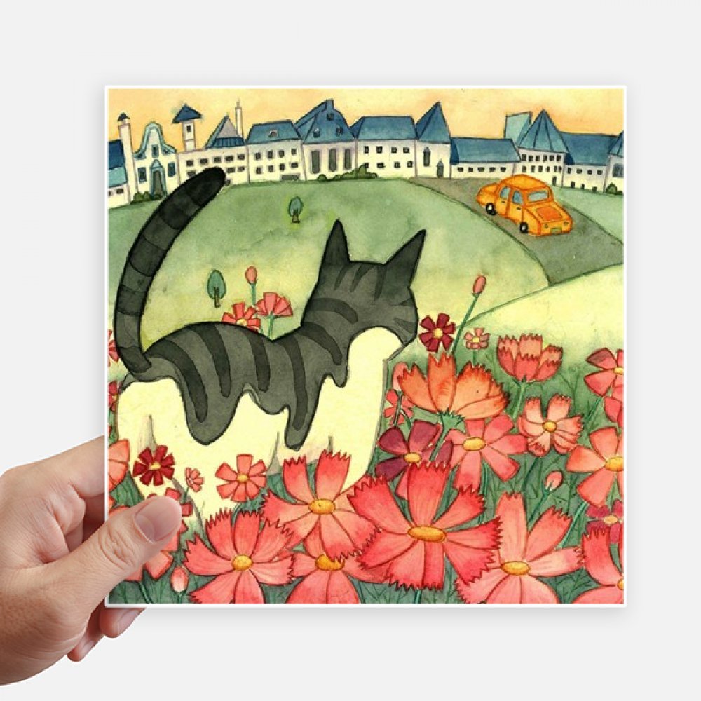 Stickers muraux carrés 20cm motif chat peinture aquarelle multicolore