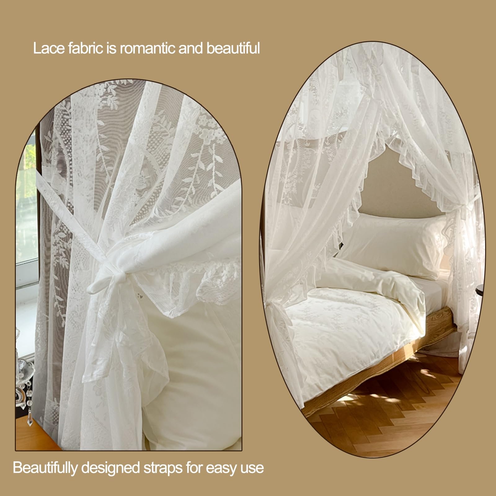 SARKEY 4-Pfosten Prinzessinnen Betthimmel,romantisch Für Mädchen Und Frauen,Bettvorhang, Baldachin Für Erwachsene,Hochzeit,Schlafzimmer,Kinderzimmer,Dekoration(180x220x210cm(71"x87"x83"))