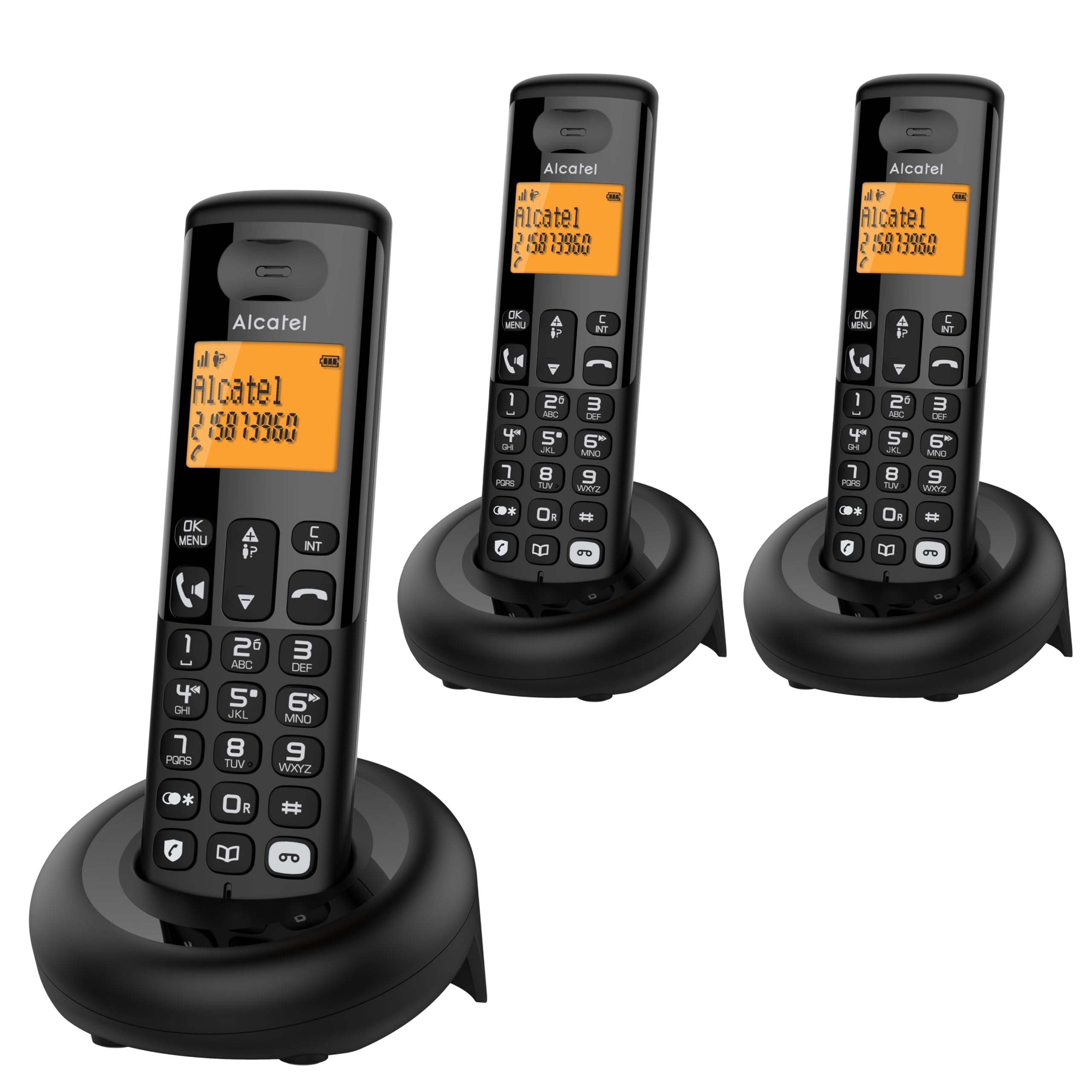 Alcatel E260 S.Voice Trio - Teléfono inalámbrico DECT con contestador con 3 teléfonos: diseño Compacto, Pantalla retroiluminada Grande, función Manos Libres, Bloqueo de Llamadas no deseadas