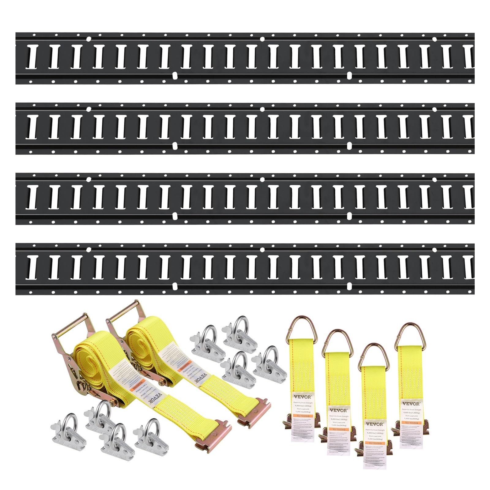 Kit de rieles Amarre for eléctricos 18 Piezas 1,5 m (5'), 4 Acero con Anilla en D y 2 Correas trinquete for Carga, Motocicletas Bicicletas Equipaje, Carga