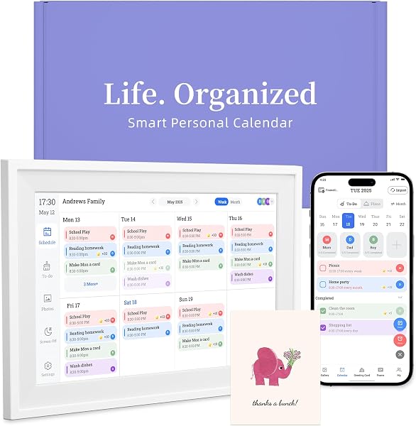 10.1’’ Smart Digital Calendar - Interactive Touch Screen, HD Display, Wall Mountable Family Organizer with Chore Cha